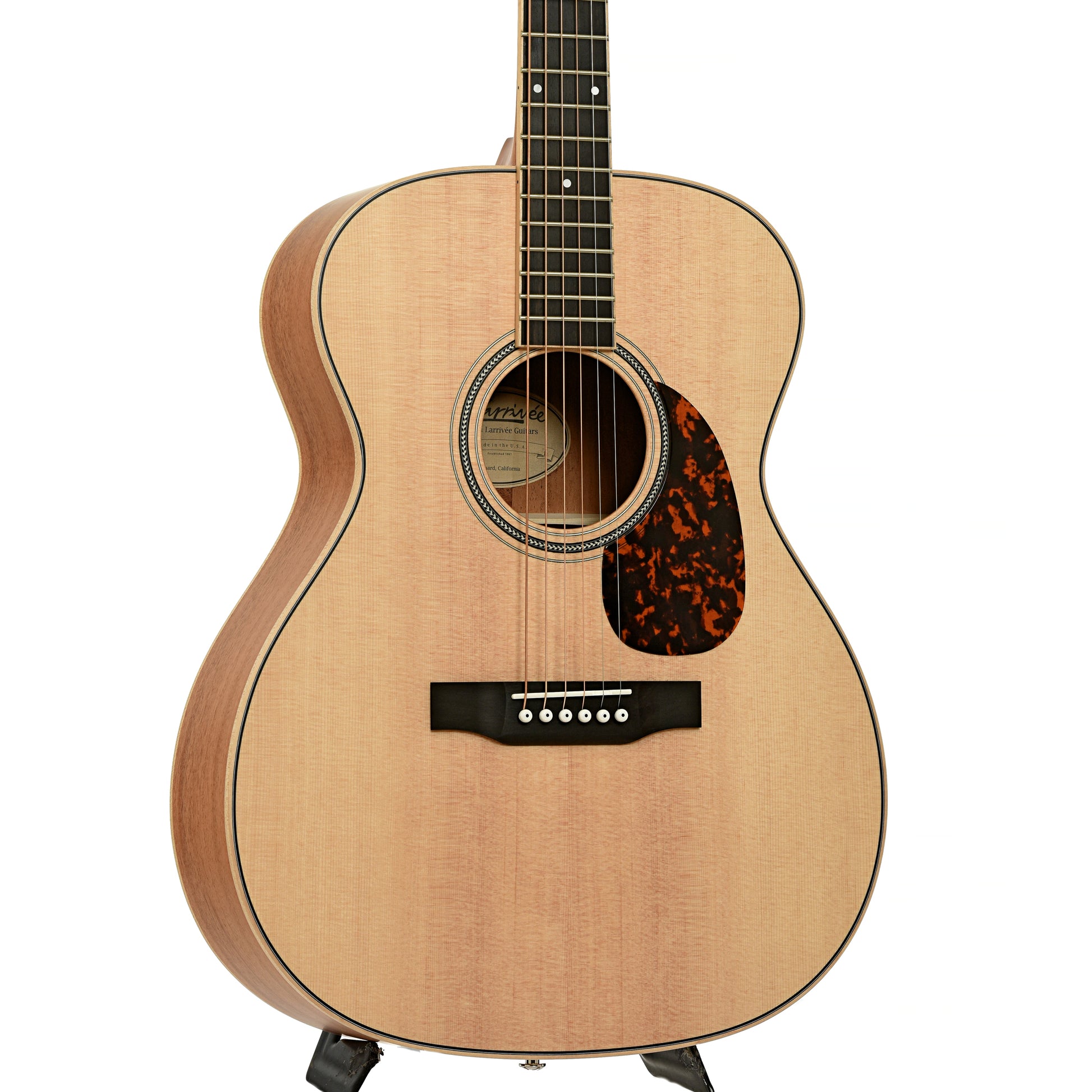 Front and side of Larrivee OM-03 Mahogany Recording Series Acoustic Guitar