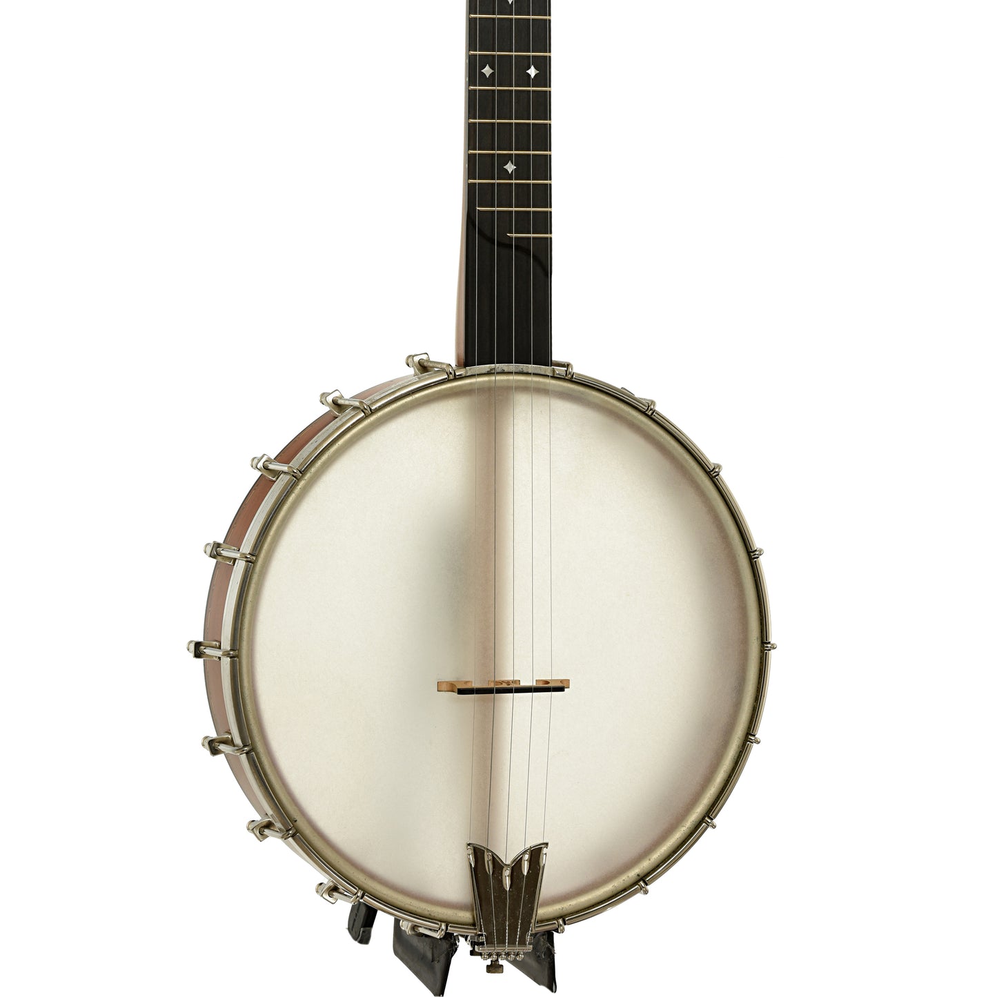 Front and side of Rickard Little Wonder Cherry 12" Custom Open Back Banjo 