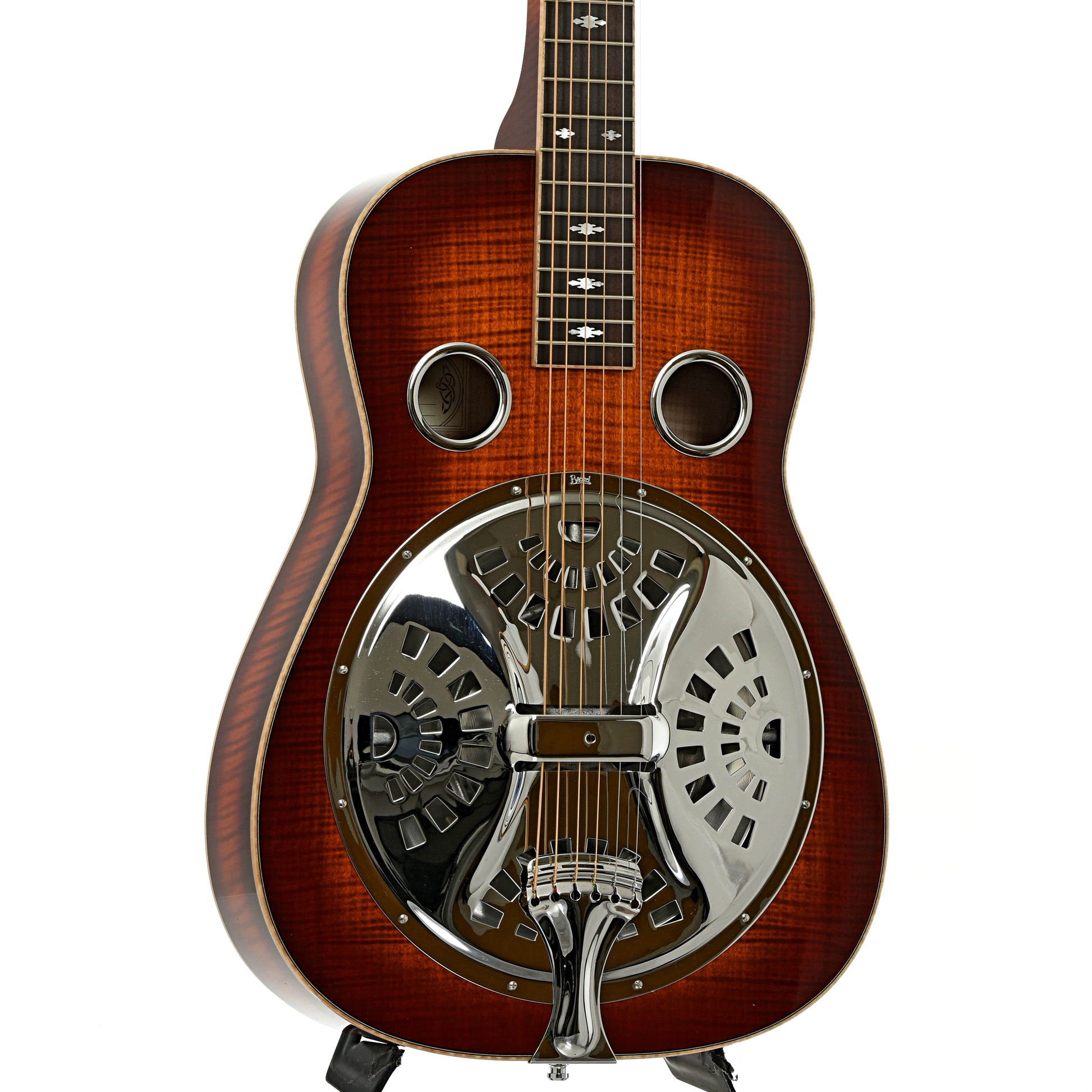 Front and side of Beard Legacy E-Model Squareneck Resonator Guitar Amber Sunburst