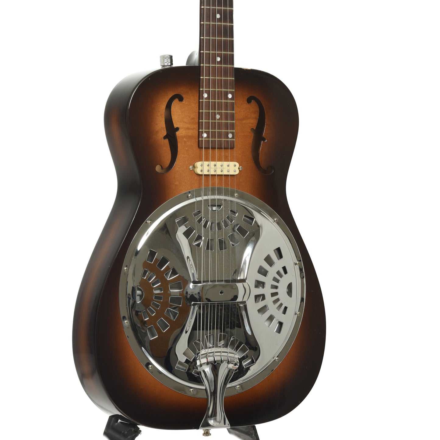 Front and side of Dobro F-60 Roundneck Resonator Guitar 