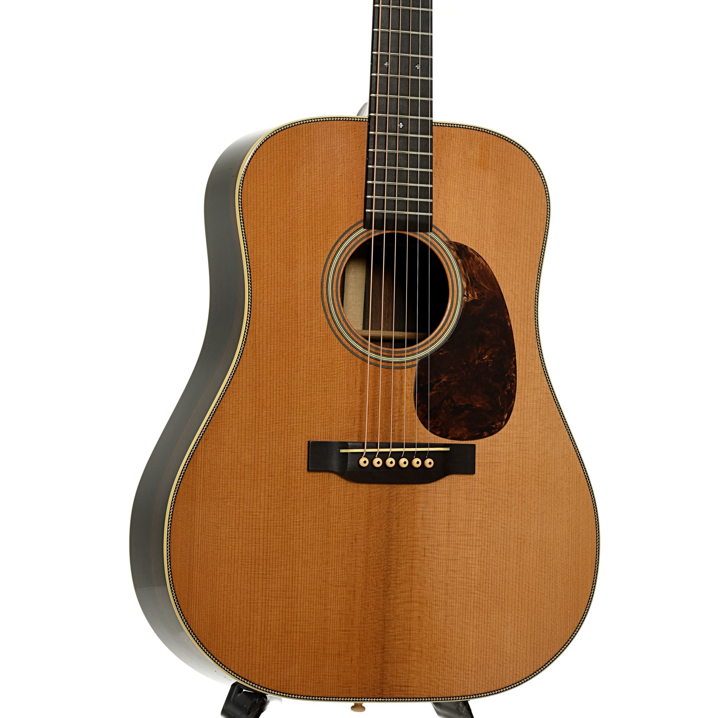 Front and side of Pre-War Guitars Co. Herringbone Brazilian Rosewood Dreadnought Acoustic Guitar, Level 1 Aging