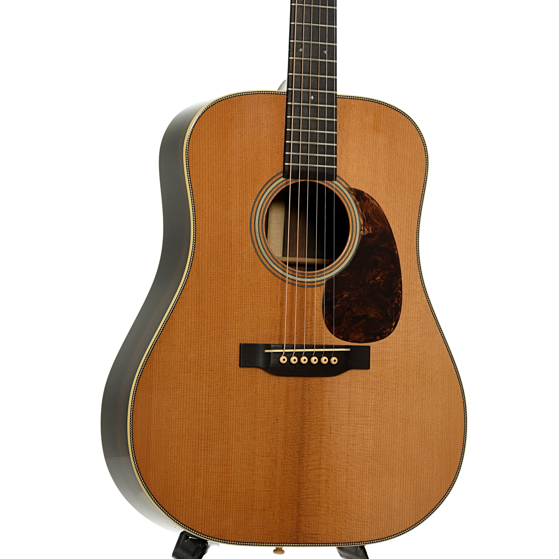 Front and side of Pre-War Guitars Co. Herringbone Brazilian Rosewood Dreadnought Acoustic Guitar, Level 1 Aging