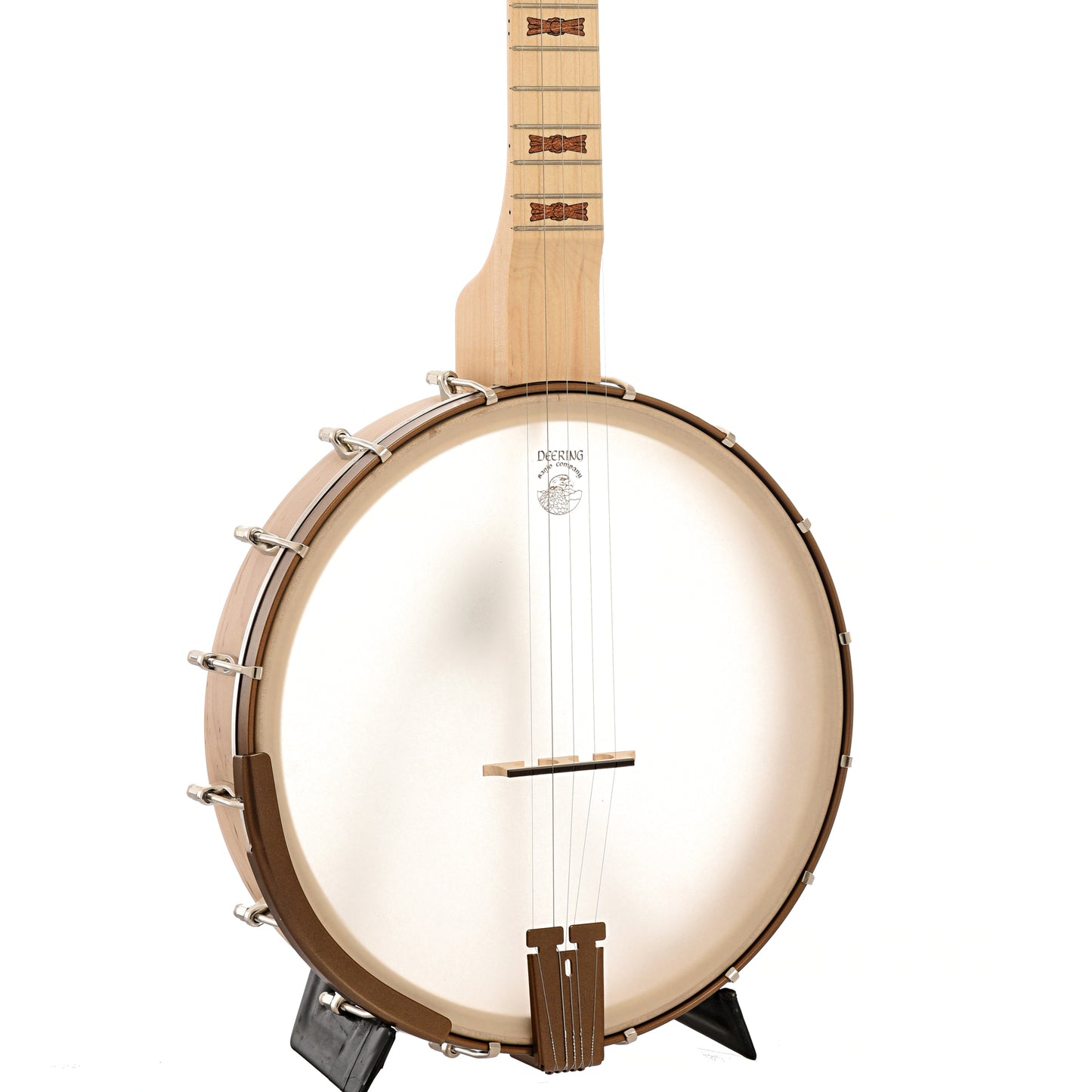 Front and side of Deering Goodtime Americana Deco 12" Openback Banjo with Scooped Fretboard