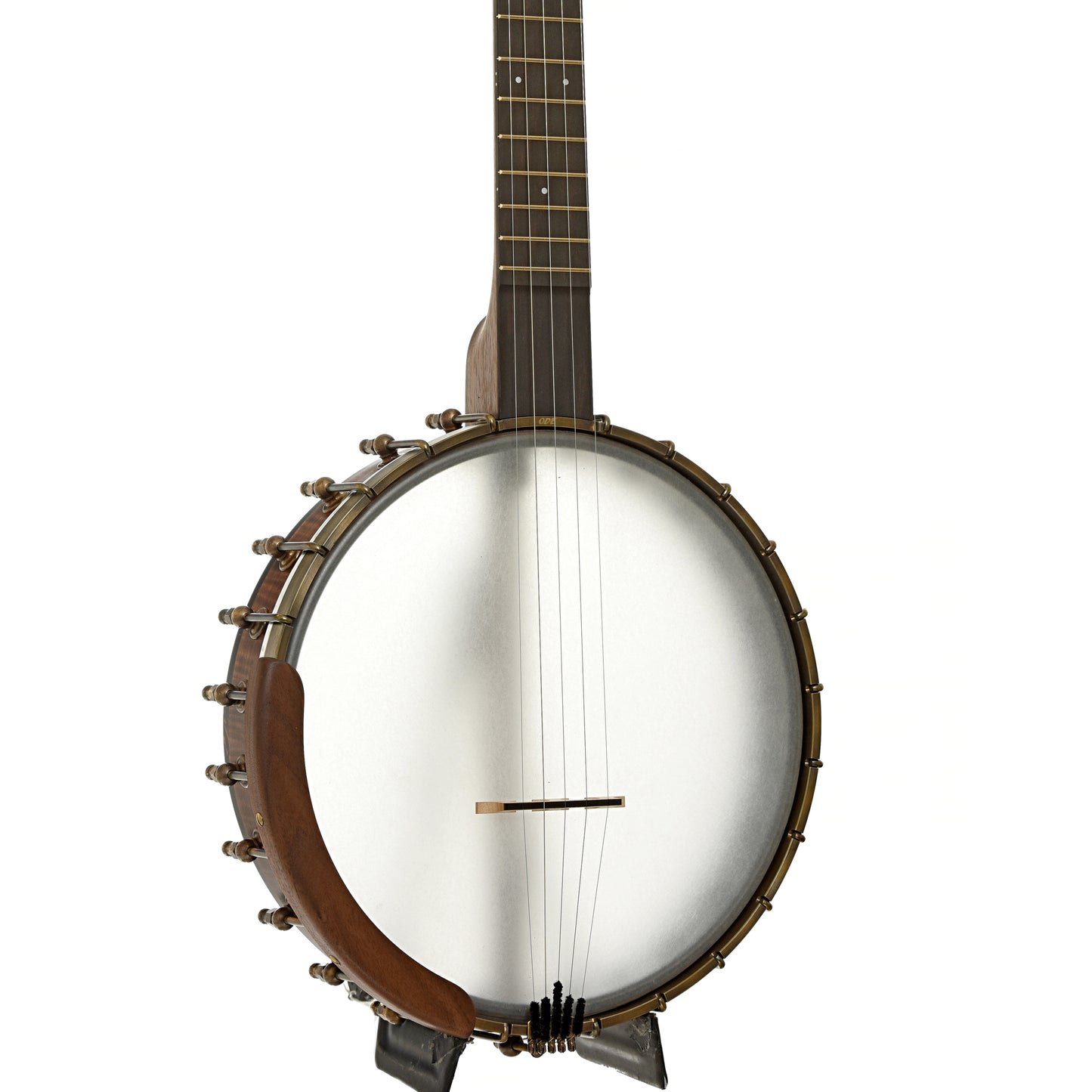 Front and side of Ode Magician 11" Walnut Openback Banjo