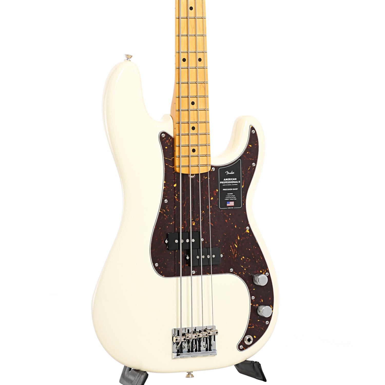 Front and side of Fender American Professional II Precision Bass, Olympic White