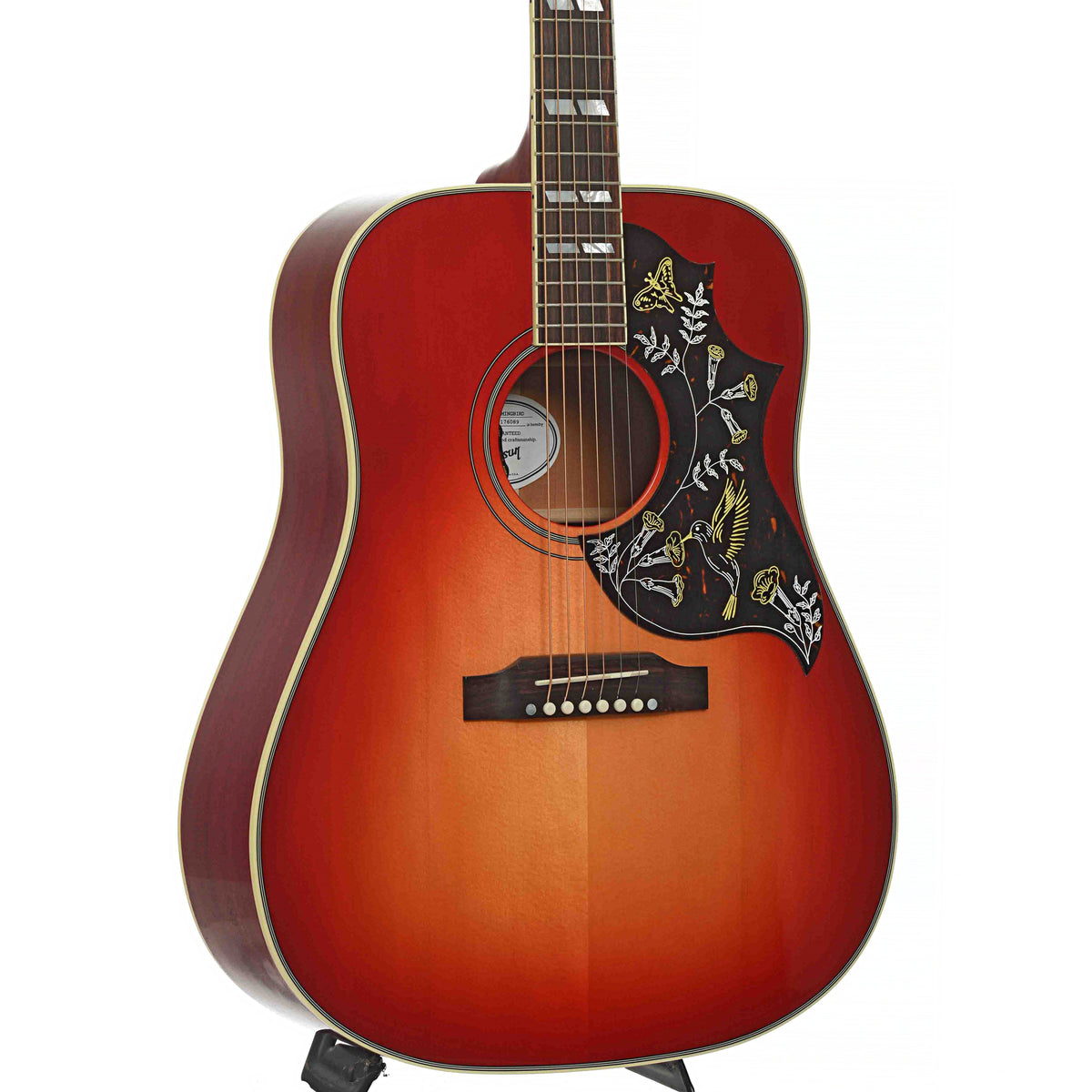 Front & Side of Gibson Hummingbird Standard Acoustic Guitar & Case, Vintage Cherry Sunburst (HiFi Pickup)
