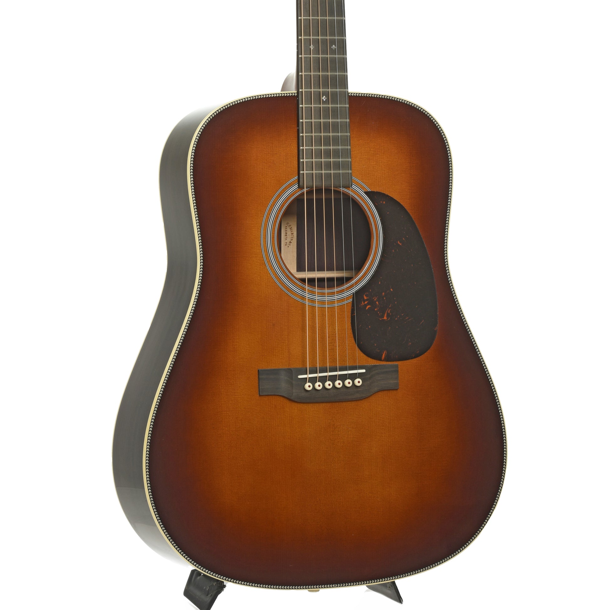 Front and side of Martin HD-28 Sunburst Acoustic Guitar