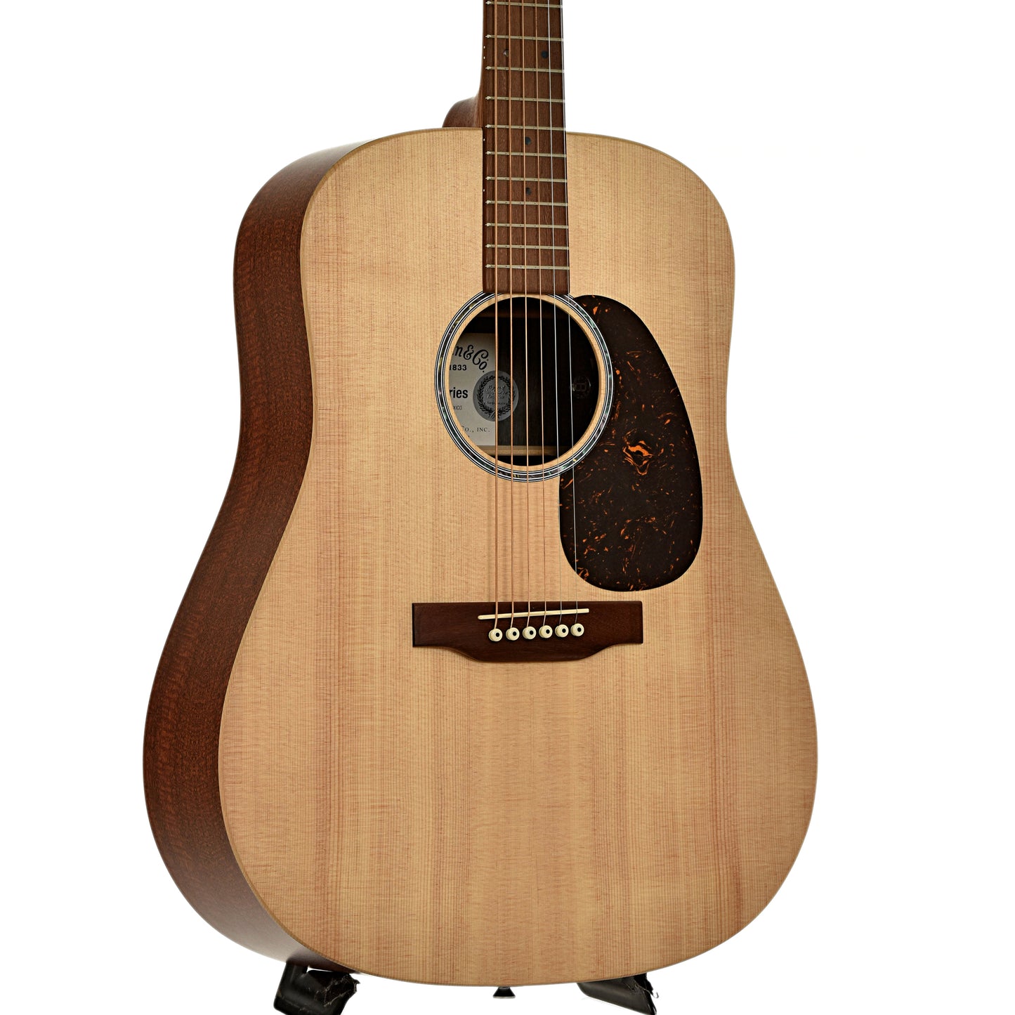 Front and side of Martin D-X2E Mahogany Acoustic Guitar 