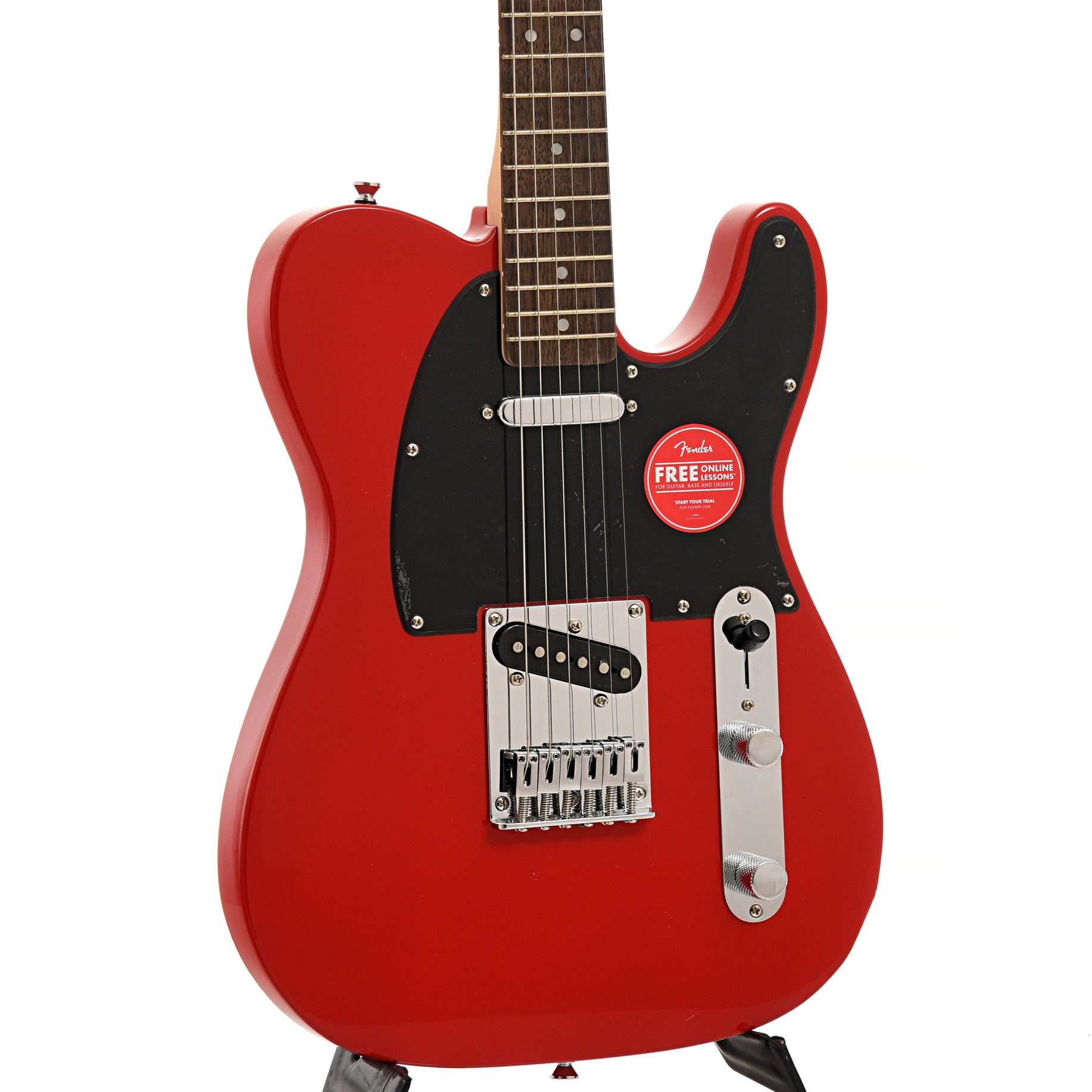 front and side of Squier Sonic Telecaster, Torino Red