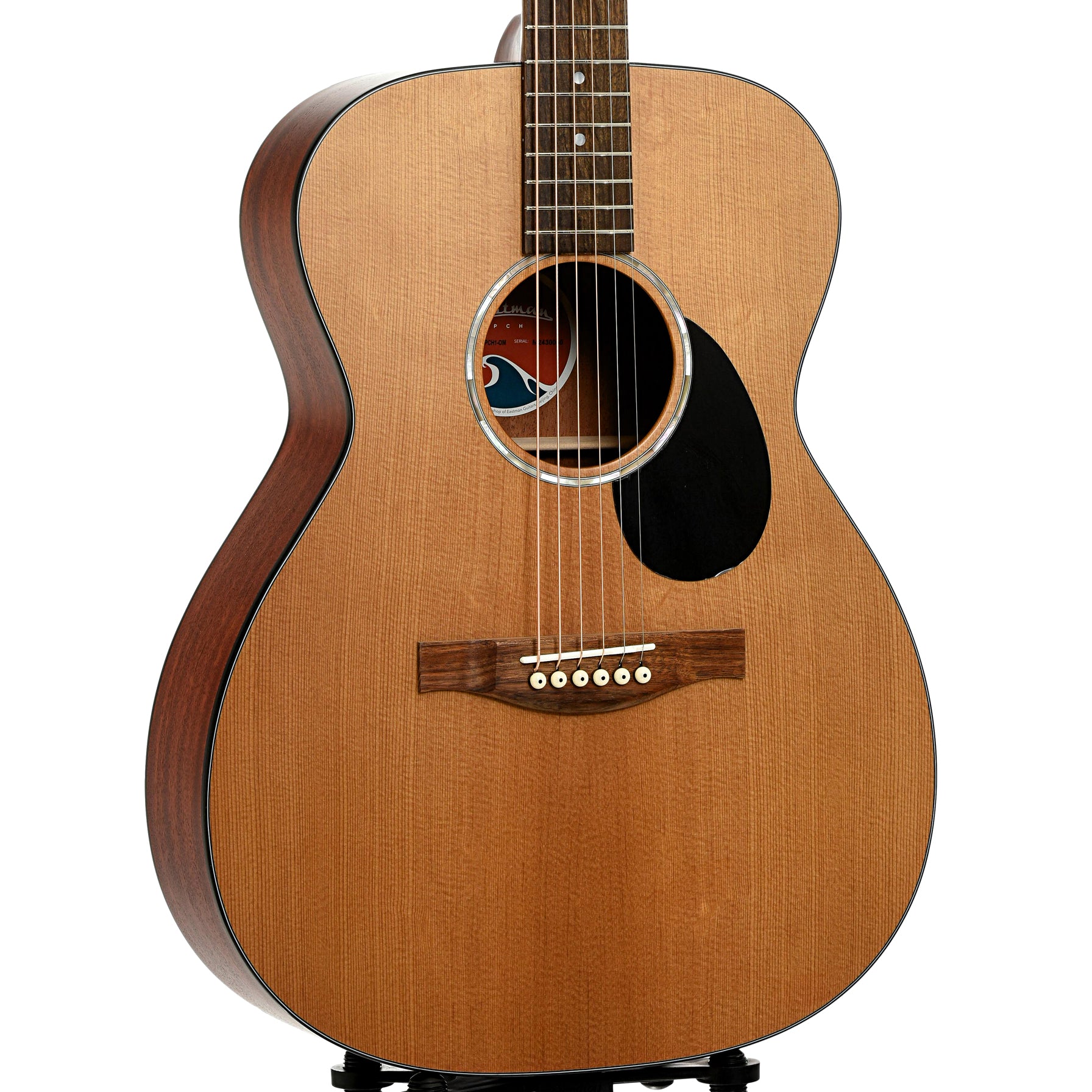 Front and side of Eastman PCH1-OM "Pacifc Coast Highway" Acoustic Guitar & Gigbag, Natural Finish