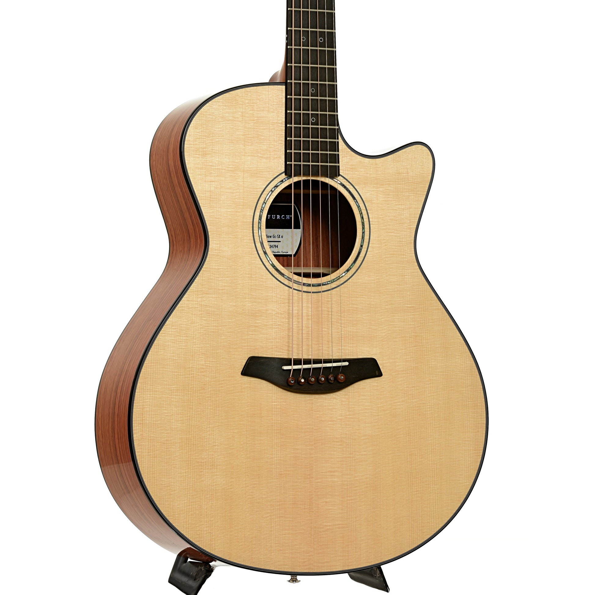 Front and side of Furch Limited Edition Yellow Gc-SX a Cutaway Acoustic Guitar