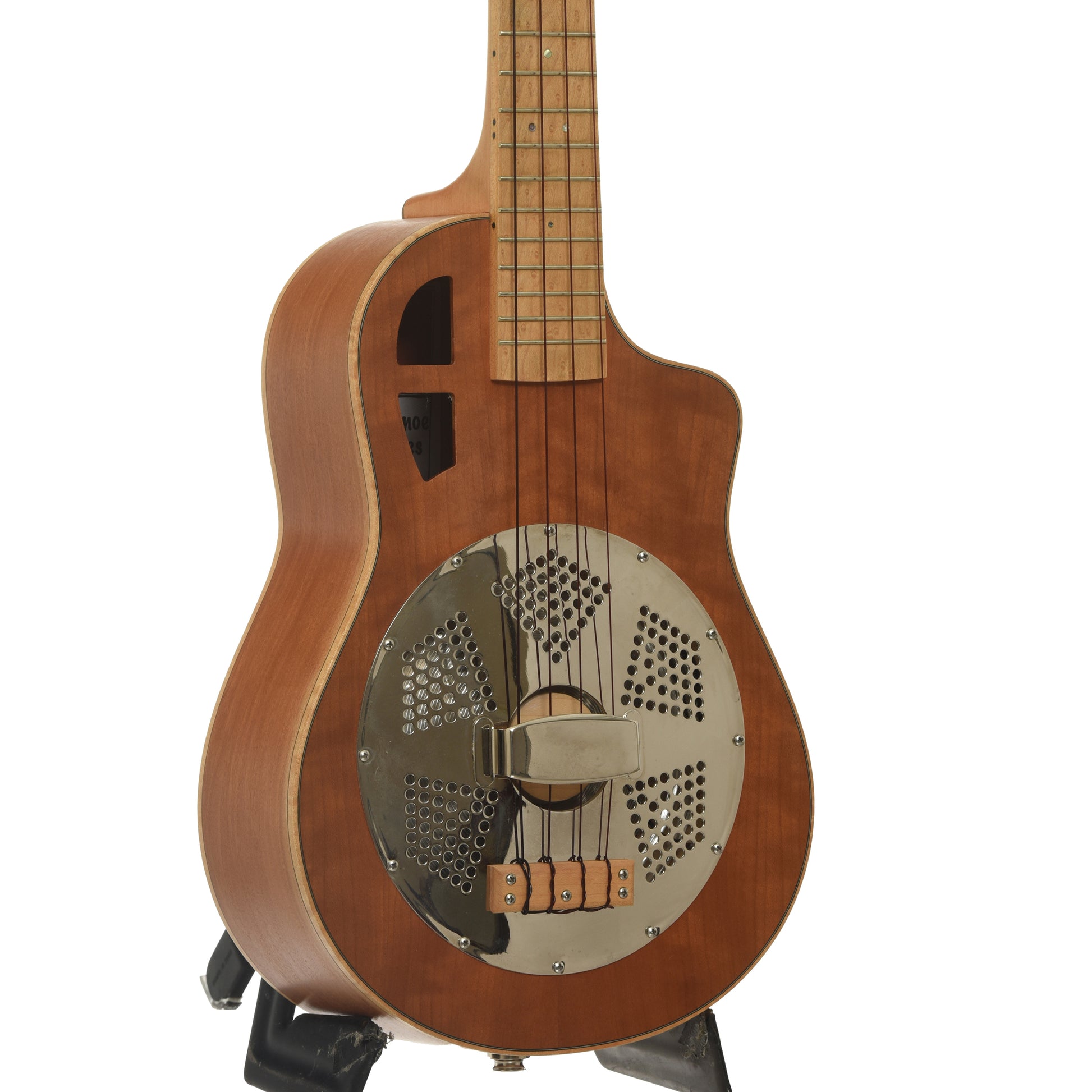 Front and side of Mya-Moe Cutaway Classic Tenor Resonator Ukulele 