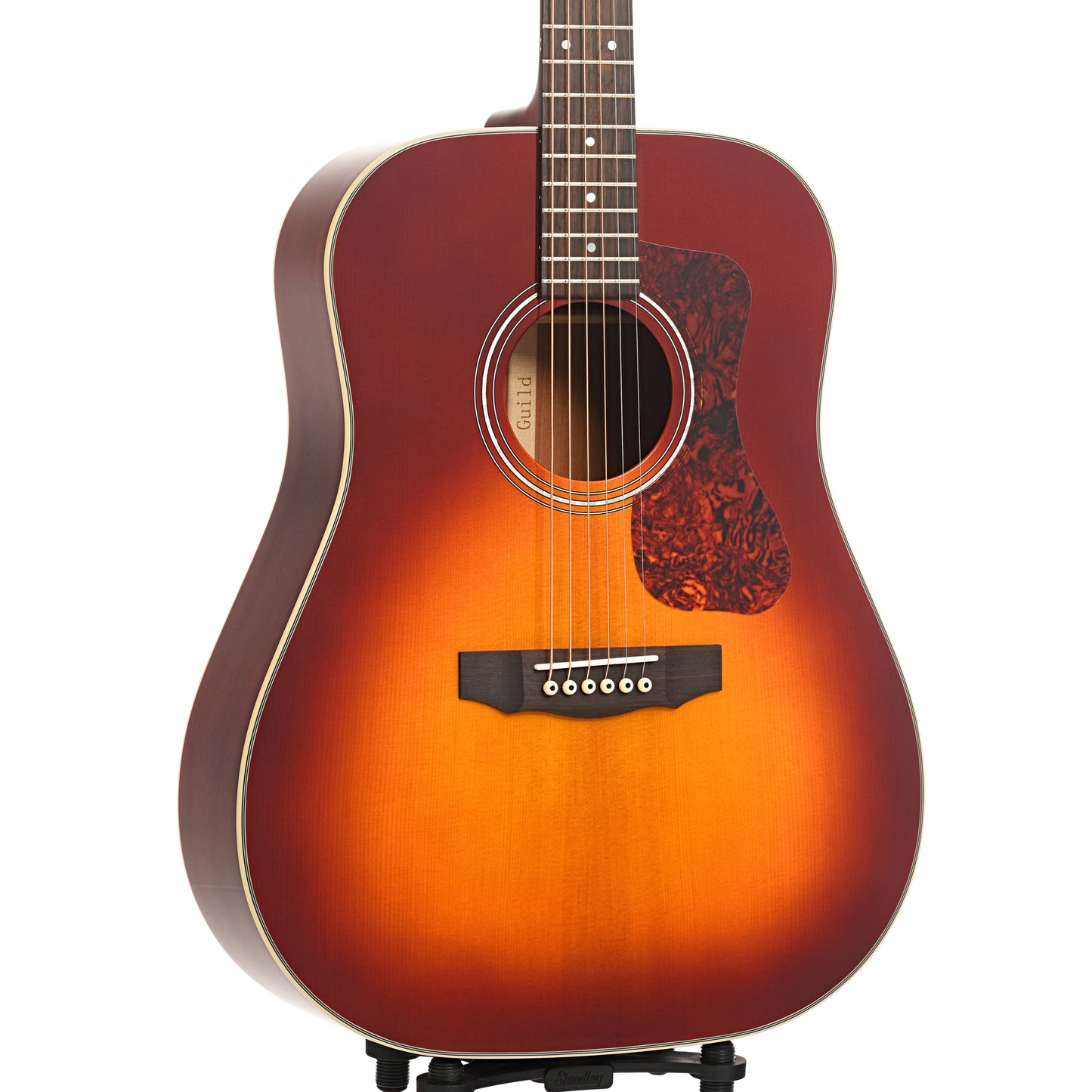 Front and side of  Guild Westerly Collection D-140 Acoustic Guitar, Cherry Burst