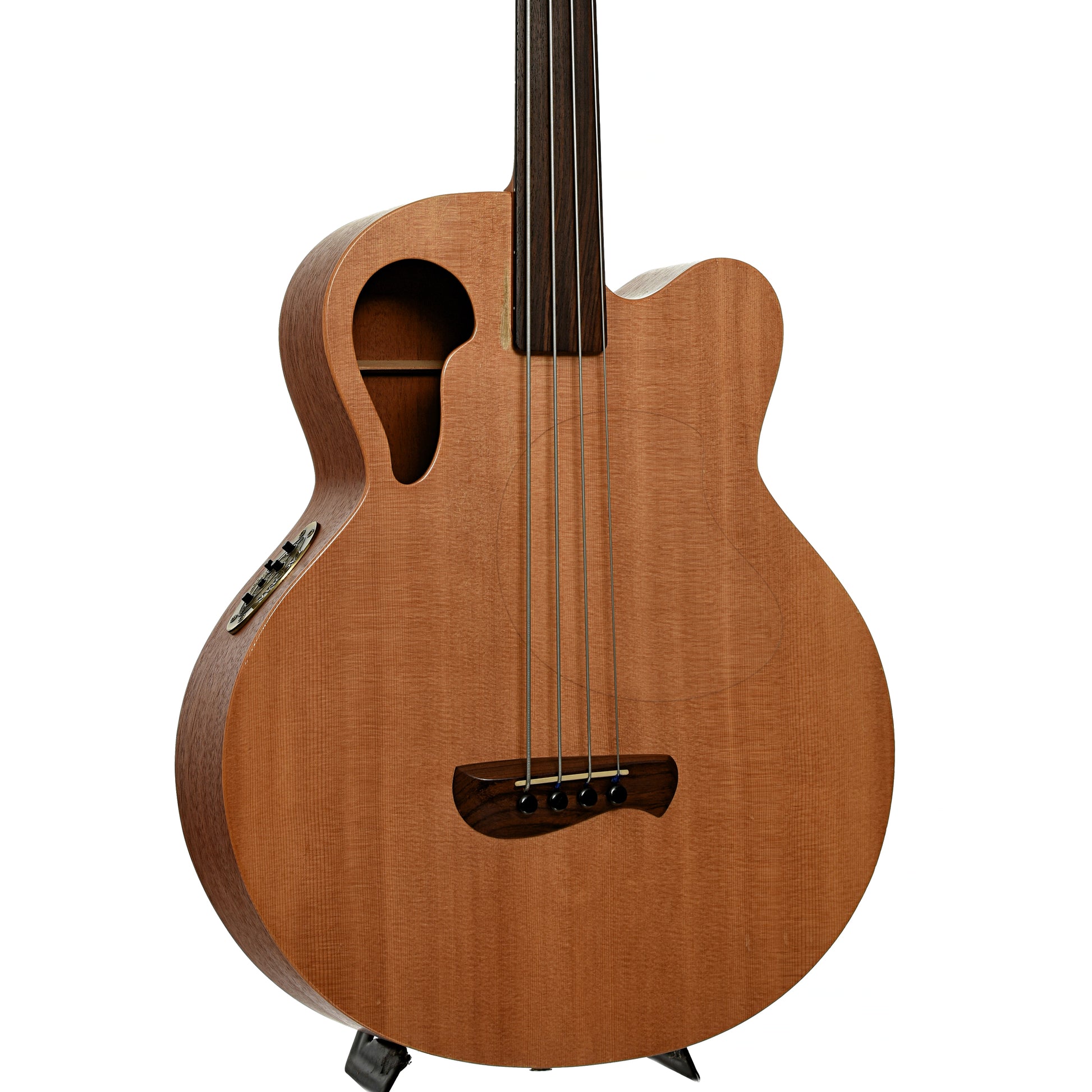 Front and side of Tacoma CB10C Thunderchief Fretless Acoustic-Electric Bass