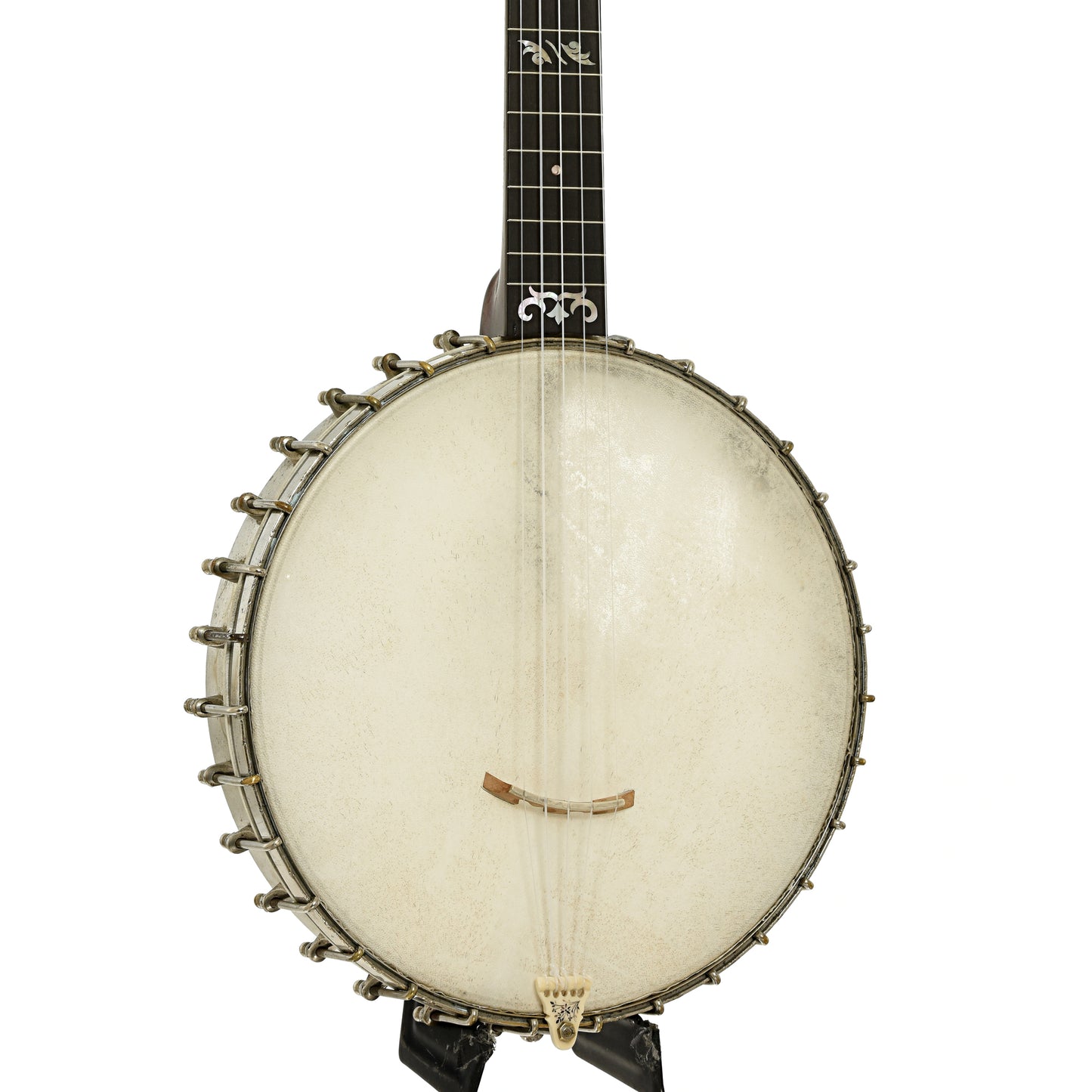 Front and side of L.B. Gatcomb Robinson Improved Grade 2 Open Back Banjo 