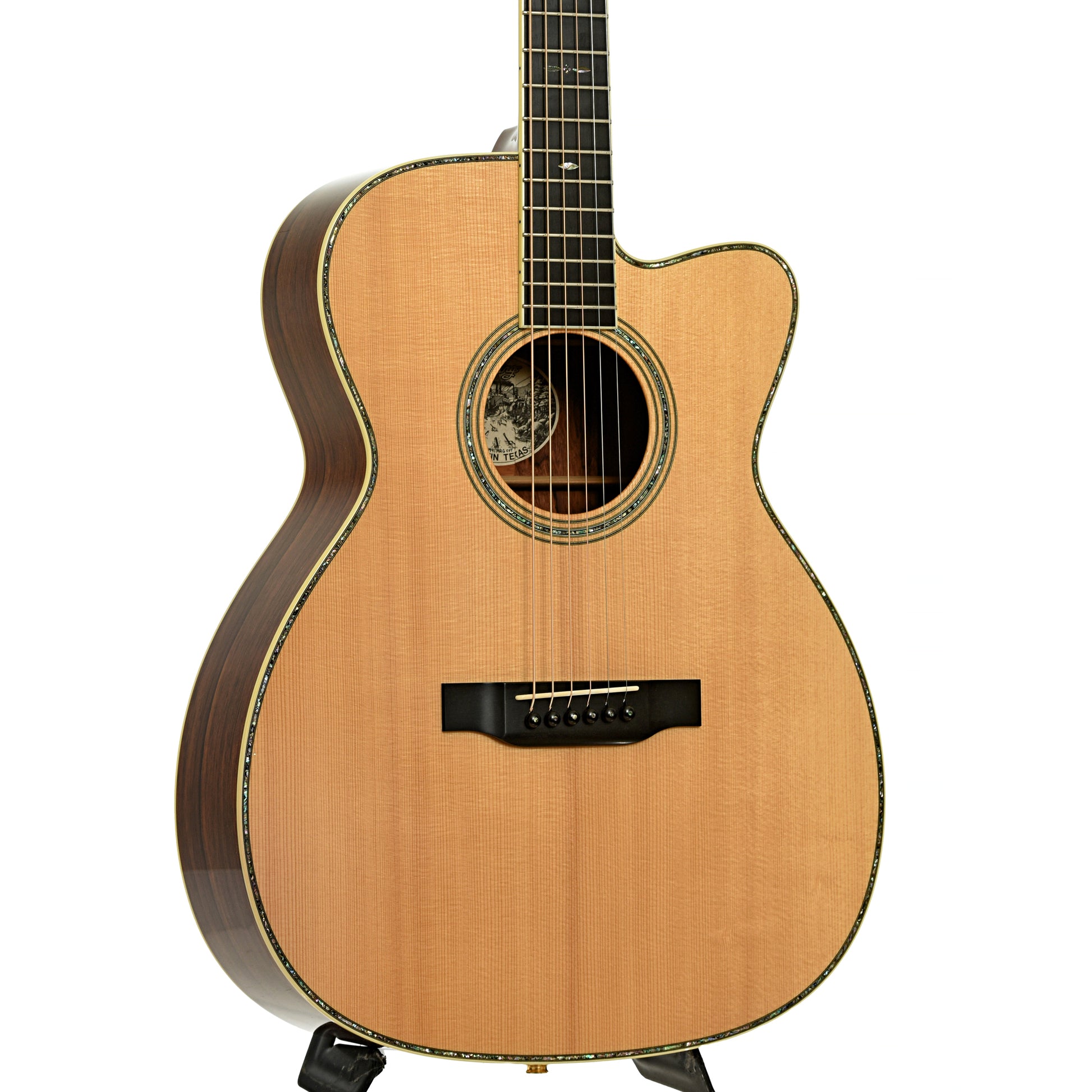 Front and side of Collings OM-41 MRG Cutaway Acoustic Guitar