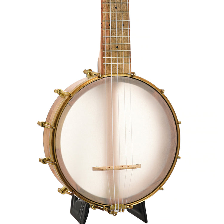 Front and side of Aaron Keim Beansprout Mini 5-String Openback Banjo