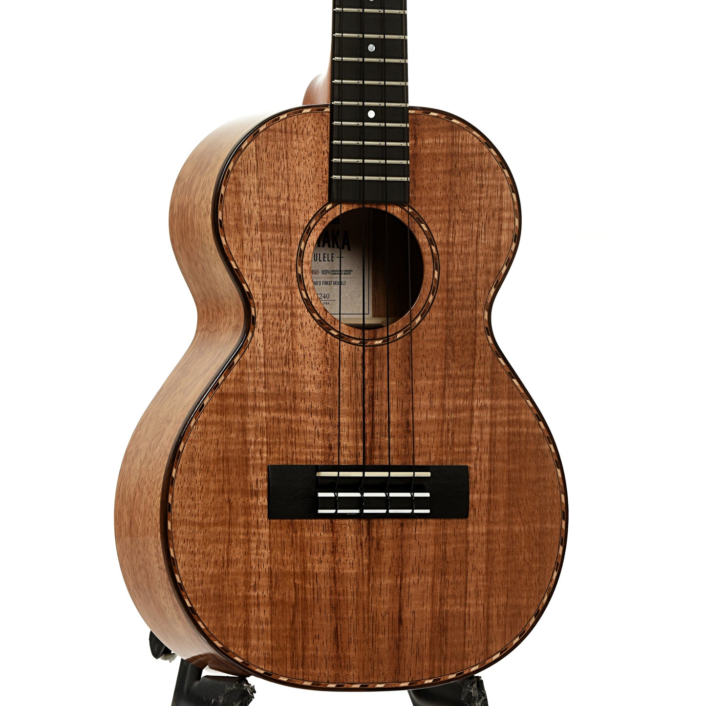 Front and side of Kamaka 100th Anniversary HF-3D Deluxe Tenor Ukulele with Case