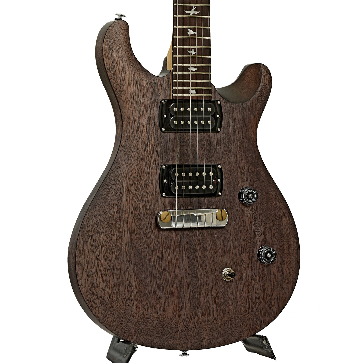 Frotn and side of PRS SE CE 24 Standard Satin Stoptail Charcoal Electric Guitar