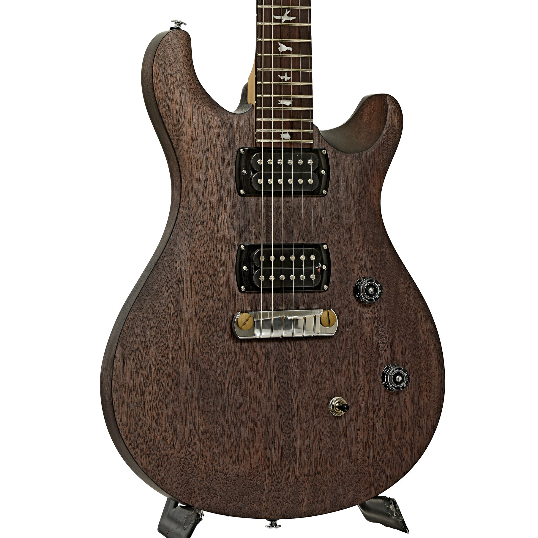 Frotn and side of PRS SE CE 24 Standard Satin Stoptail Charcoal Electric Guitar