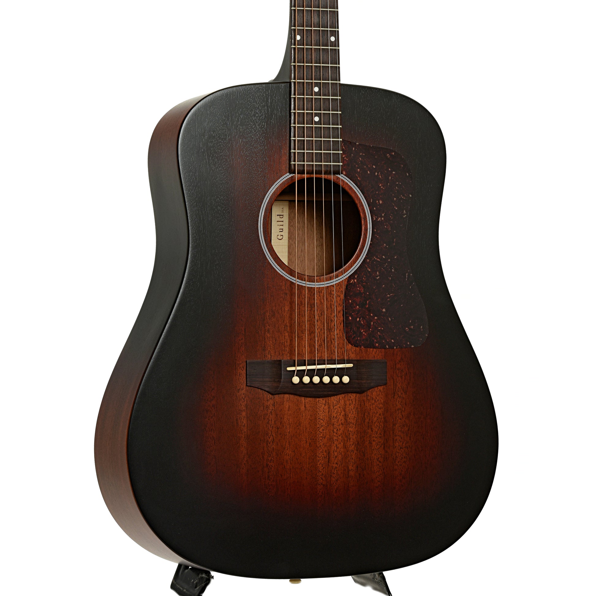 Front and side of Guild USA D-20 VSB Mahogany Acoustic Guitar 