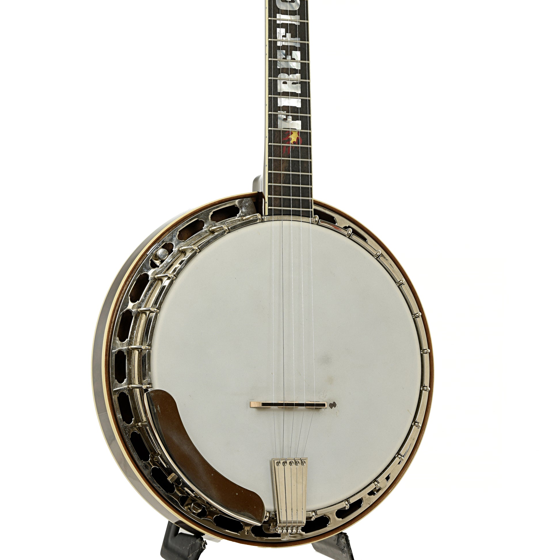 Front and side of Hatfield Buckdancer Custom Firefighter Resonator Banjo