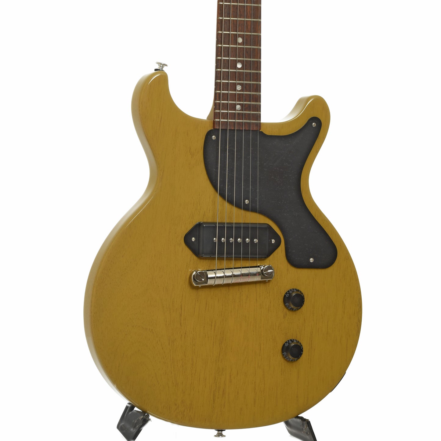 Front and side of Gibson Les Paul Junior Double Cut Electric Guitar