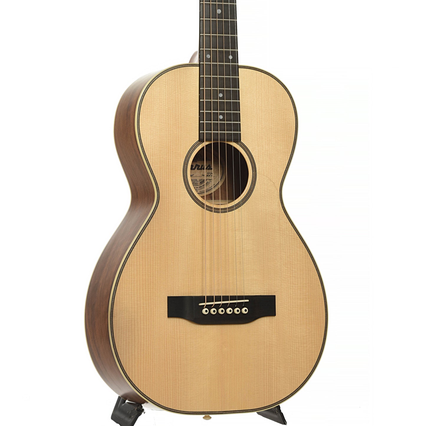 Front and side of Cirrus Walnut C Parlor Acoustic Guitar 