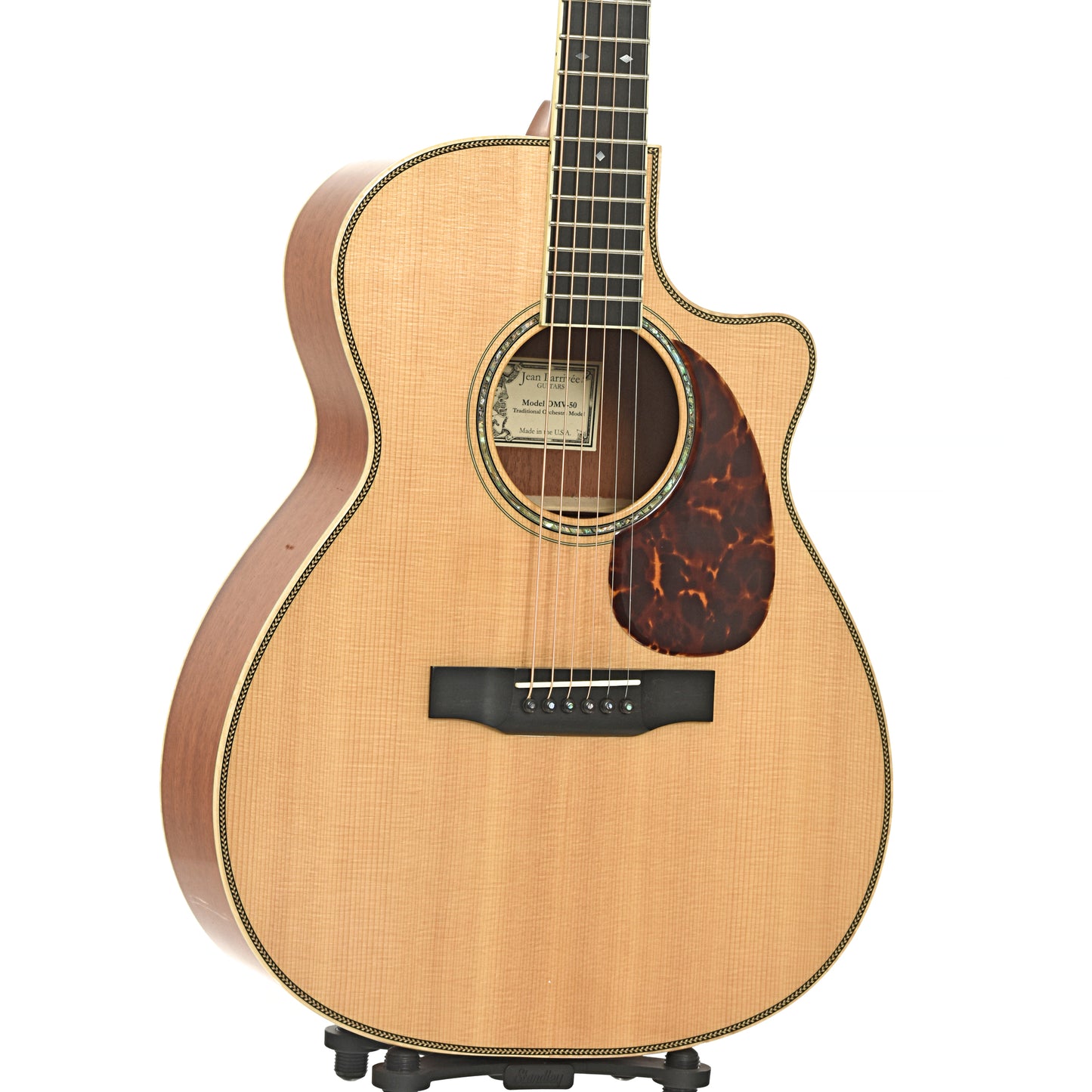 front and side of Larrivee OMV-50 Acoustic Guitar 