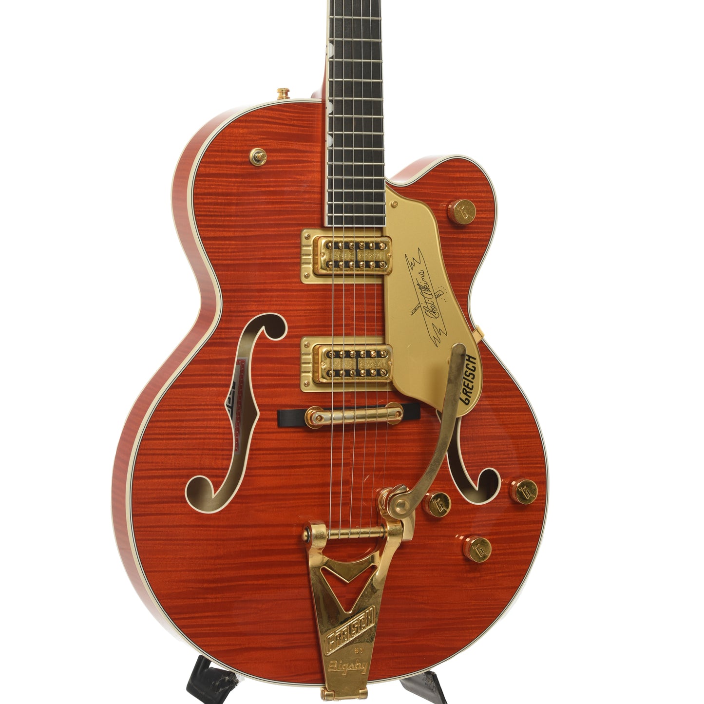 Front and side of Gretsch G6120TFM Players Edition Nashville Hollowbody Electric Guitar
