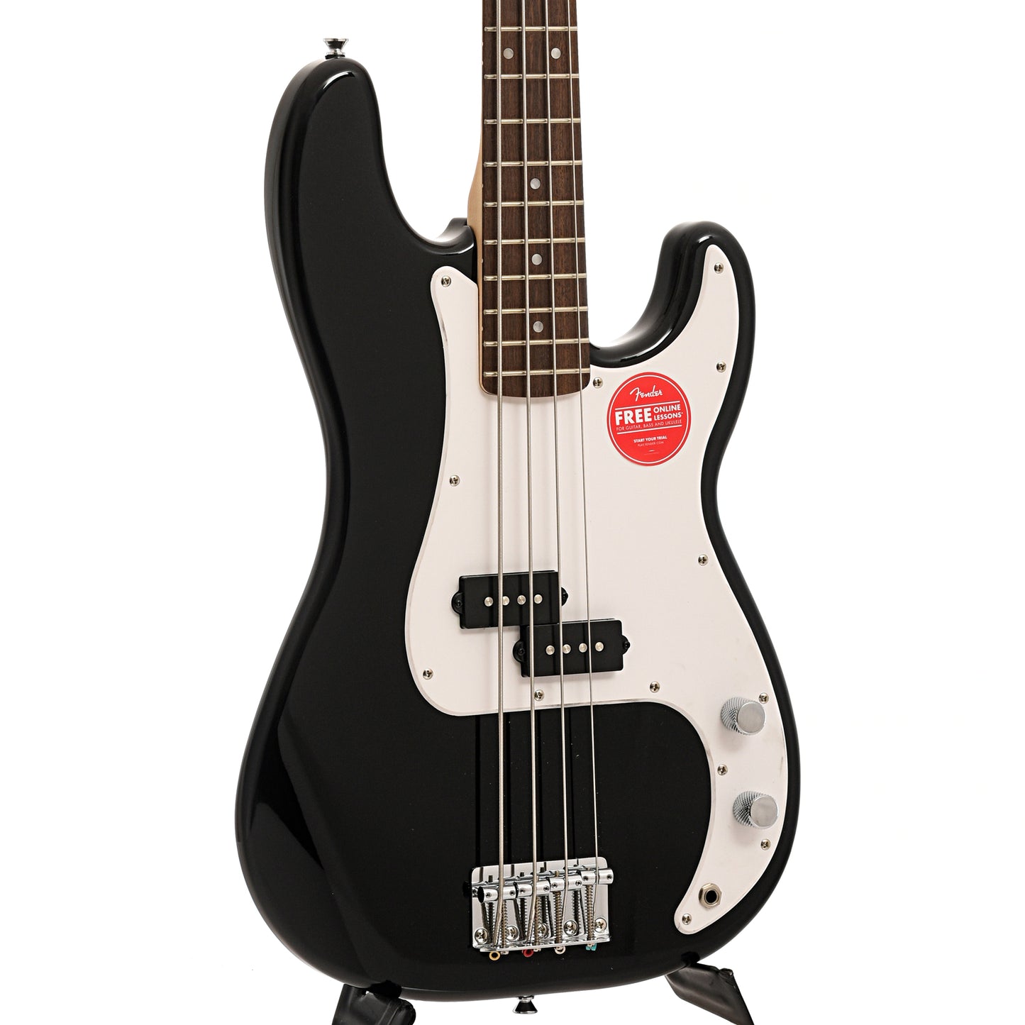 Front and side of Squier Sonic Precision Bass, Black
