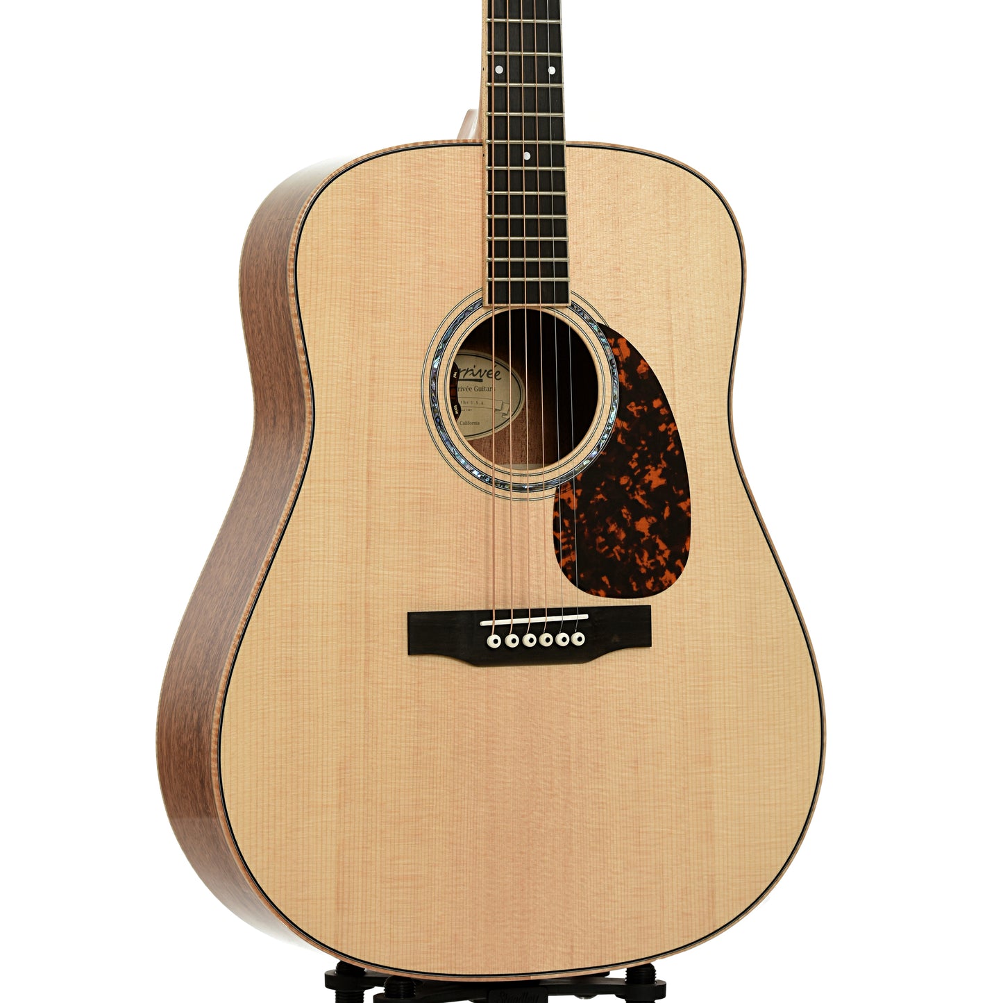 Front and side of Larrivee D-05E Select Mahogany Series Acoustic-Electric Guitar