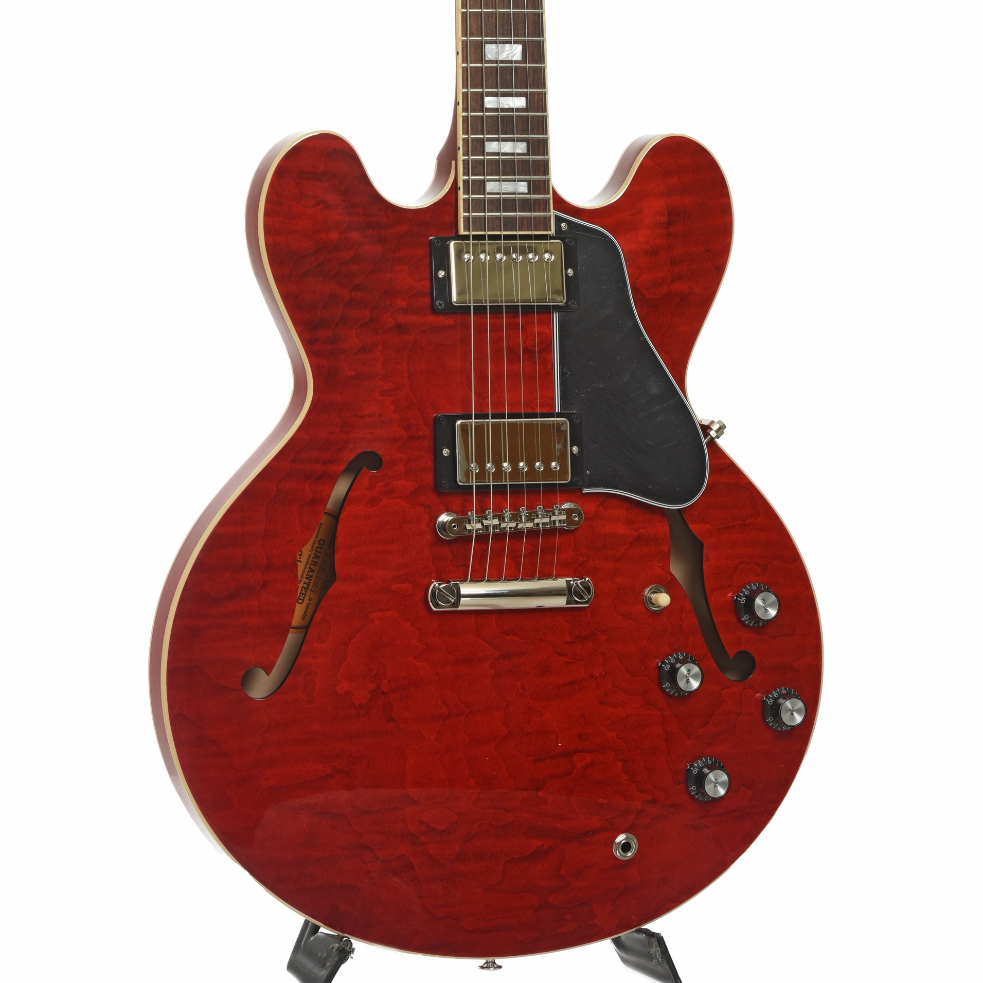 Front and side of Gibson ES-335 Figured Semi-Hollowbody Electric Guitar & Case, Sixties Cherry