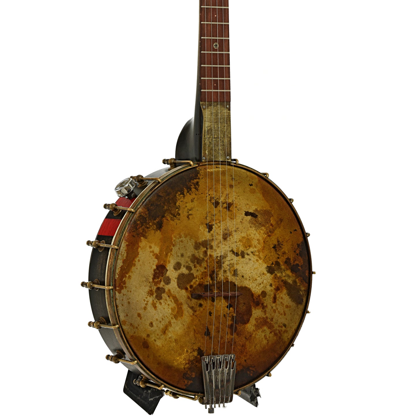 Front and side of Mulheron Little Red Rooster Custom Open Back Banjo 