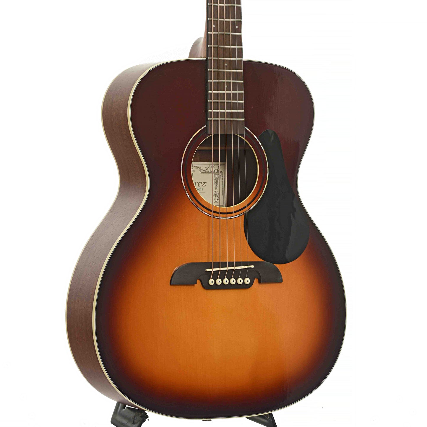 Front & Side of Alvarez RF26SB OM Acoustic Guitar, Sunburst Top