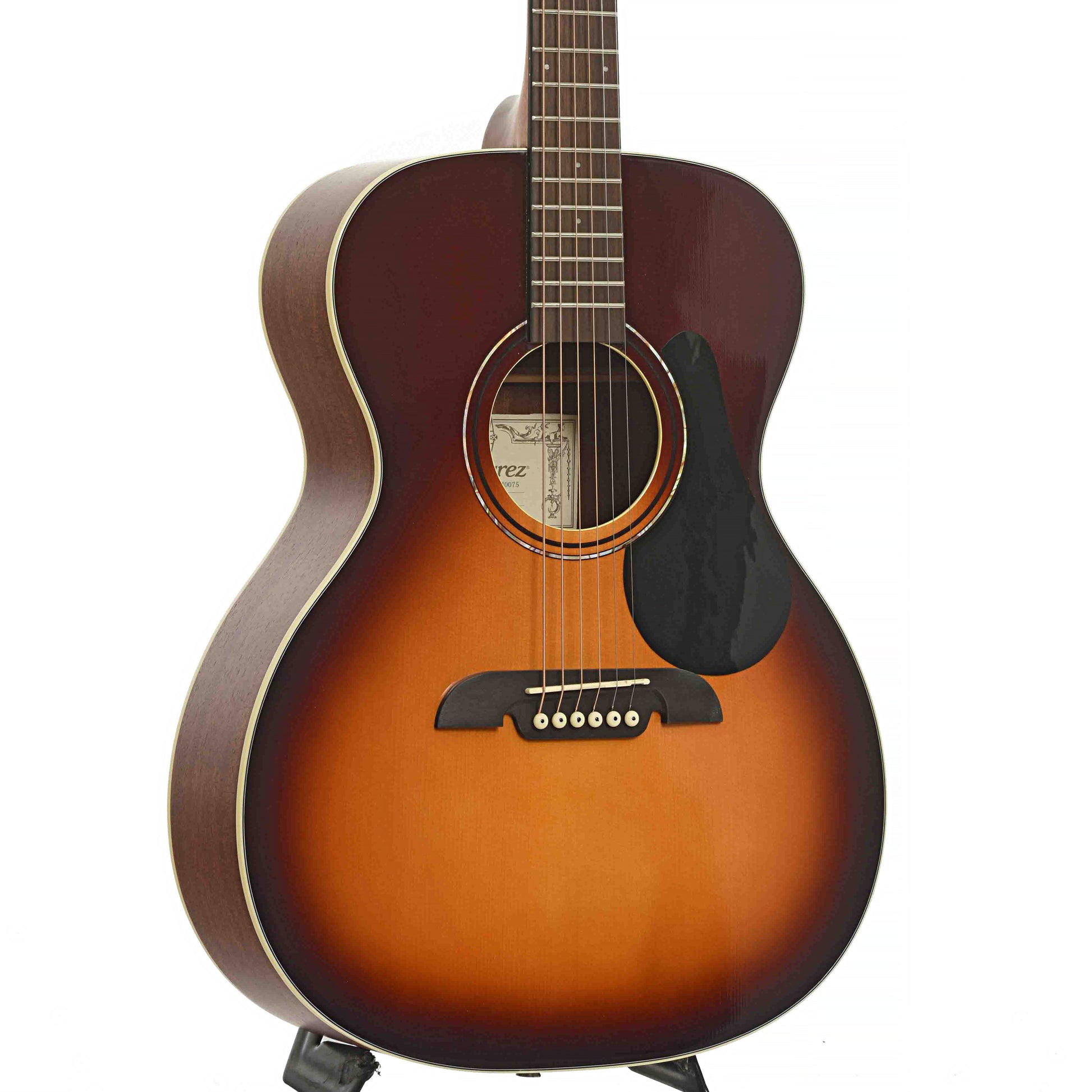 Front & Side of Alvarez RF26SB OM Acoustic Guitar, Sunburst Top