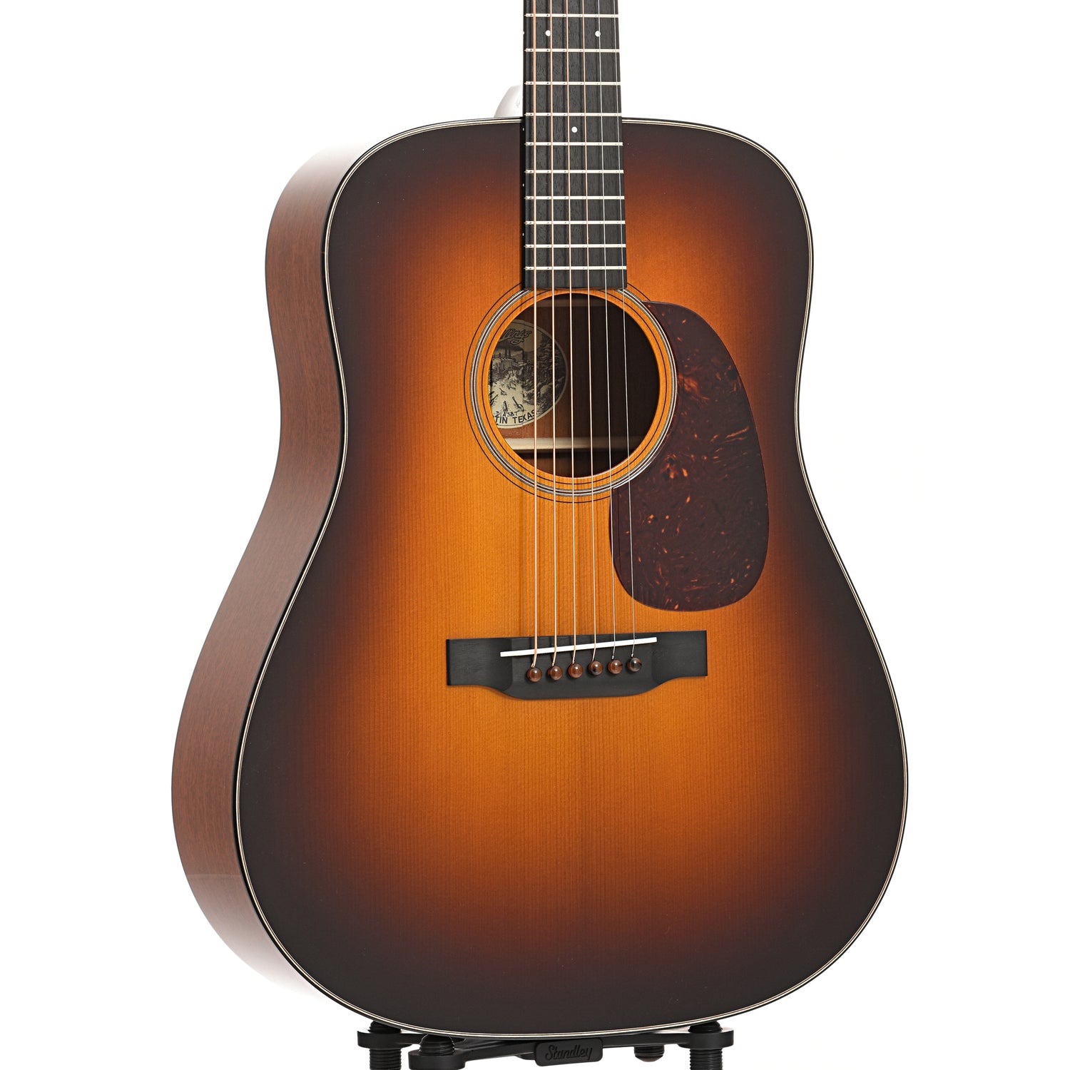 Front and side of Collings D1T Traditional Series Dreadnought Acoustic Guitar, Baked Adirondack Top, Sunburst
