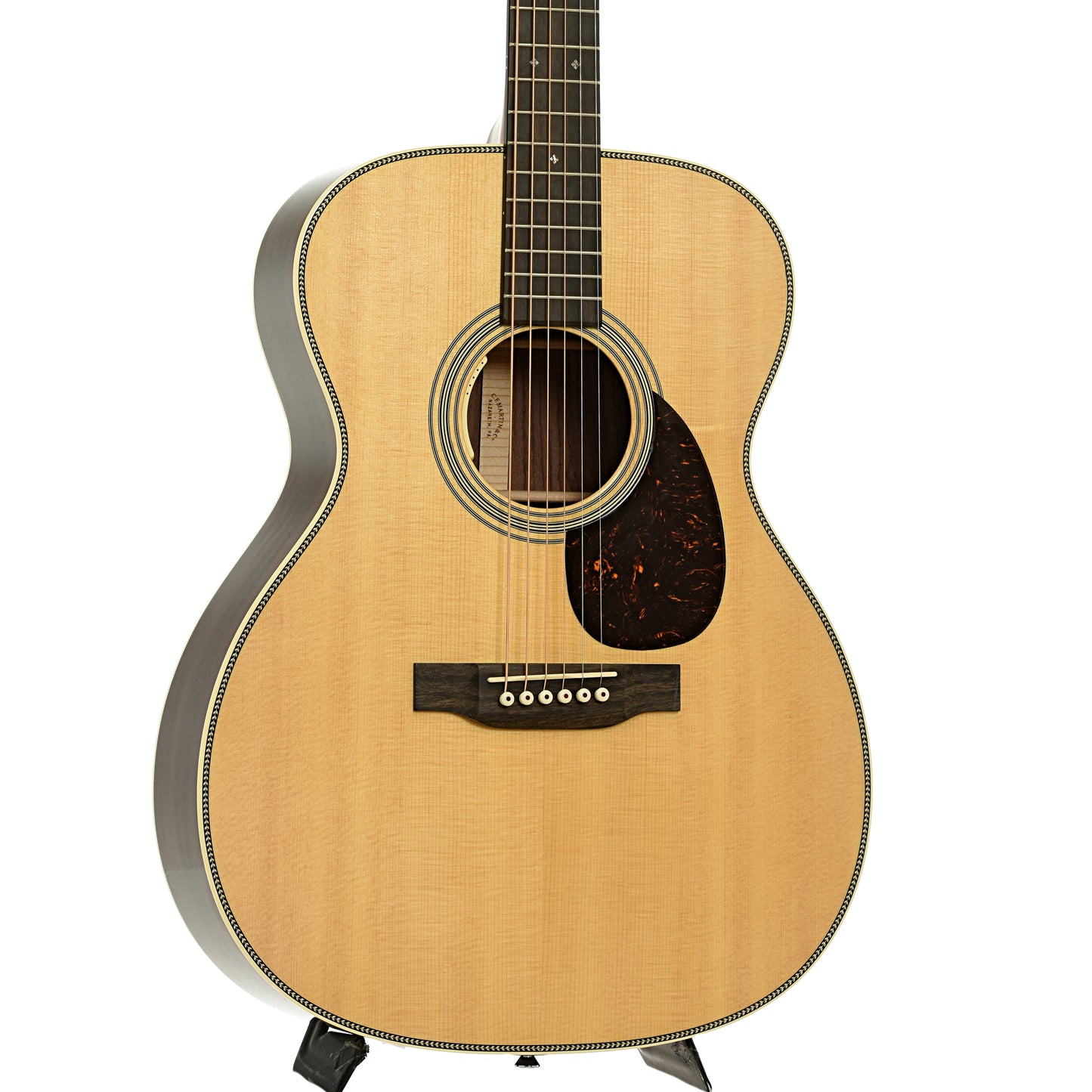 Front and side of Martin OM28E Acoustic Electric Guitar & Case 