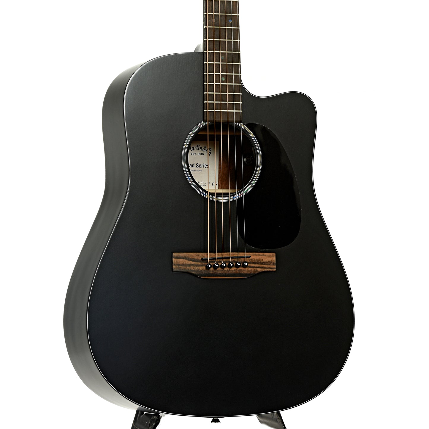 Front and side of Martin DC-10E Modern Black Guitar