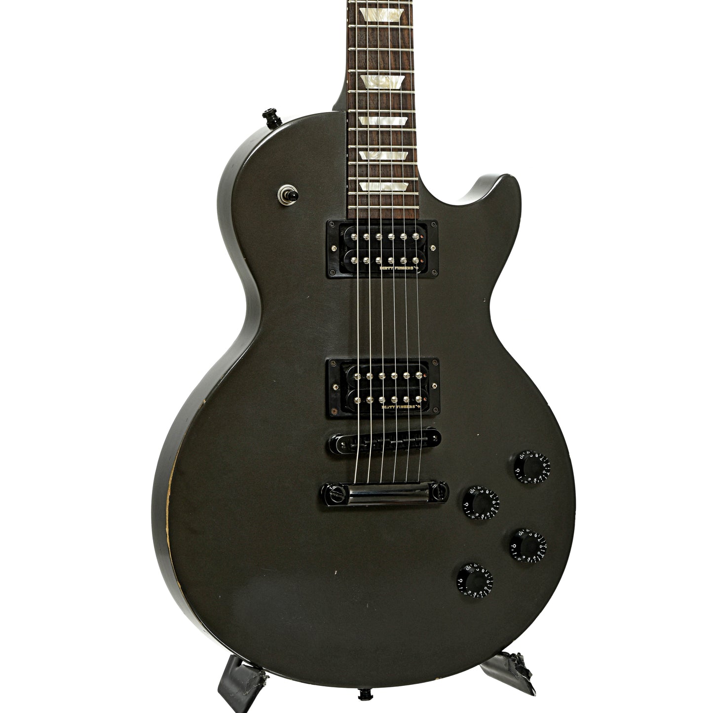 Front and side of Gibson Government Series Les Paul Gunmetal Grey Electric Guitar