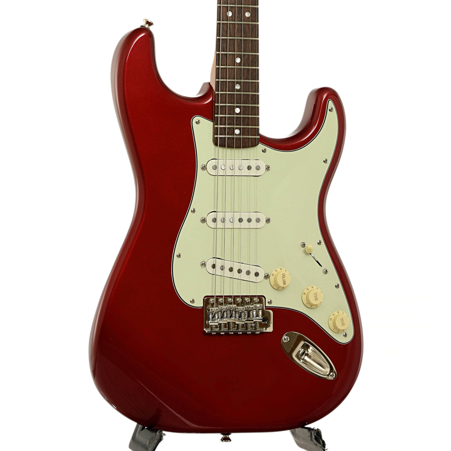 Front and side of Squier Classic Vibe 60s Stratocaster Electric Guitar 