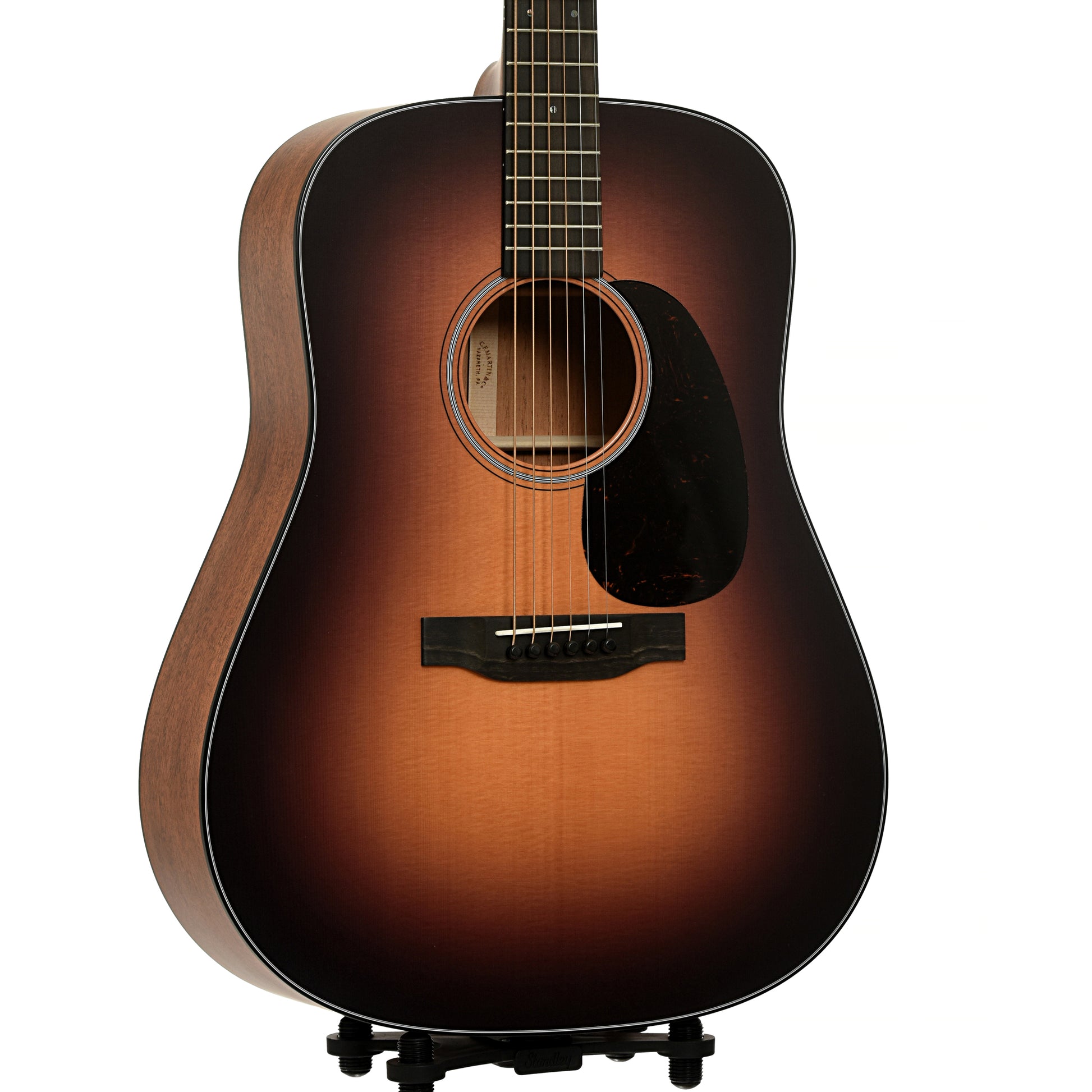 Front and side of Martin D-18 Satin Sunburst Acoustic Guitar 