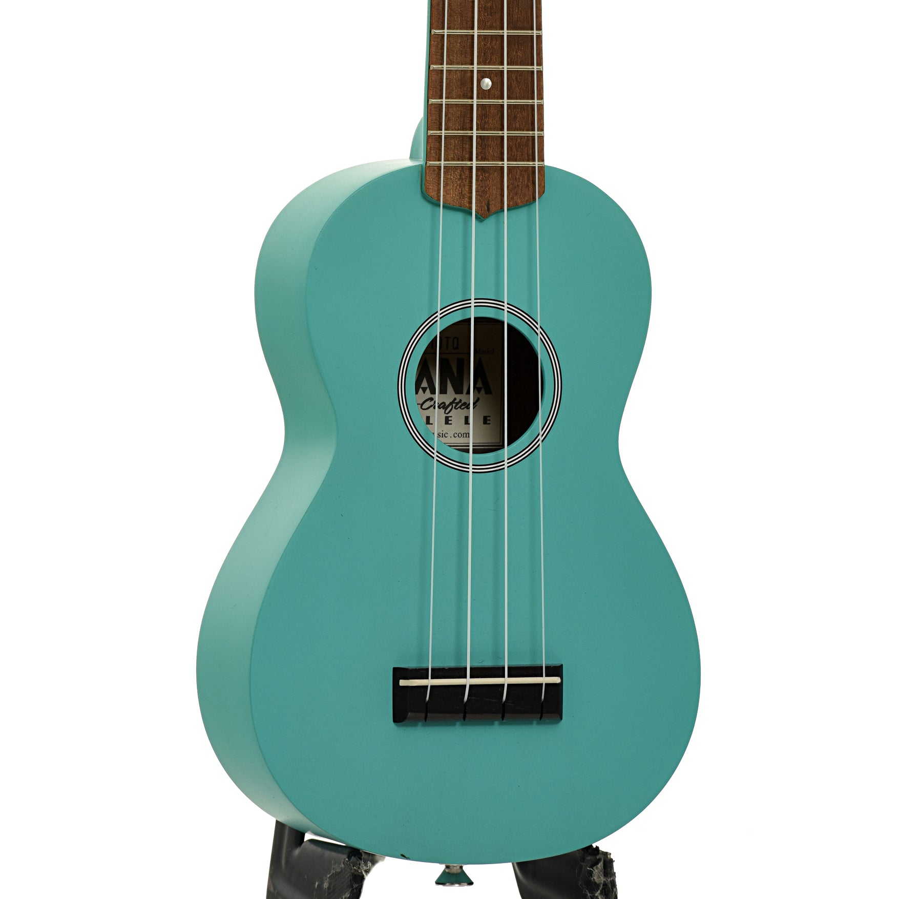 Front and side of Ohana SK-10 Soprano Ukulele Starter Pack, Turquoise