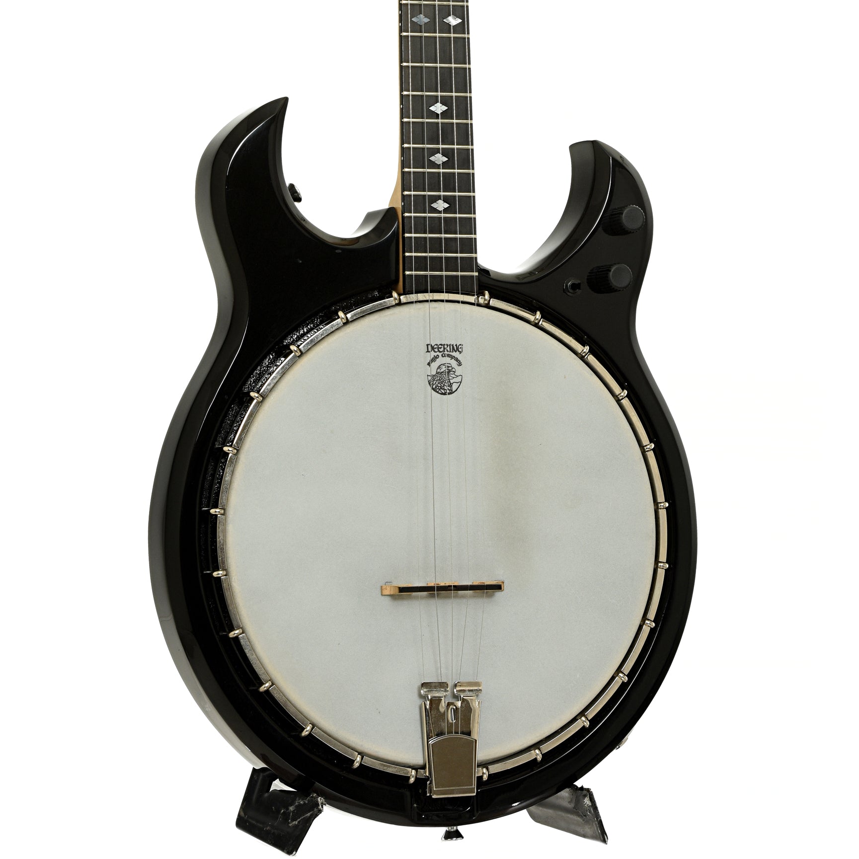 Front and side of Deering Crossfire Electric Banjo