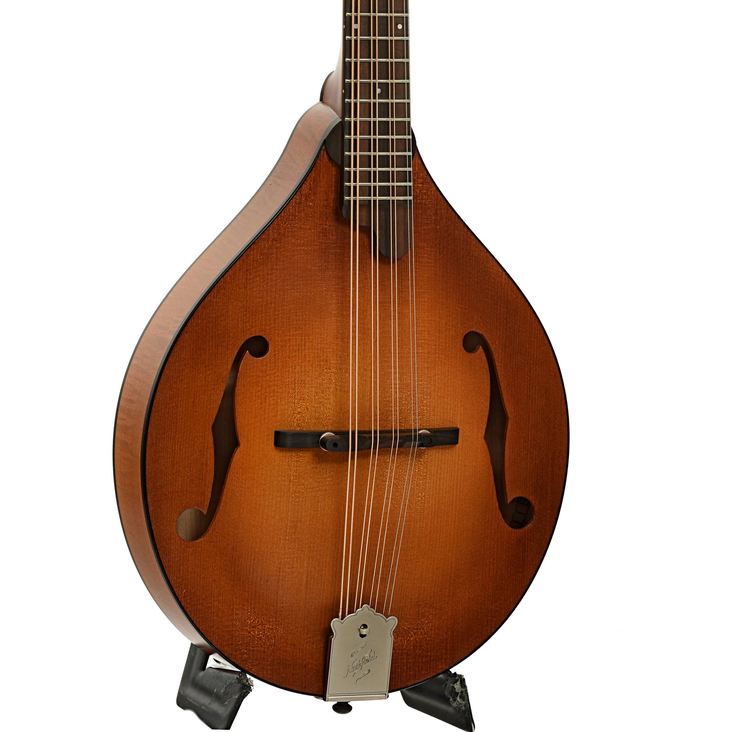Front and side of Northfield Wavelength Octave Mandolin & Gig Bag, Ox Amber