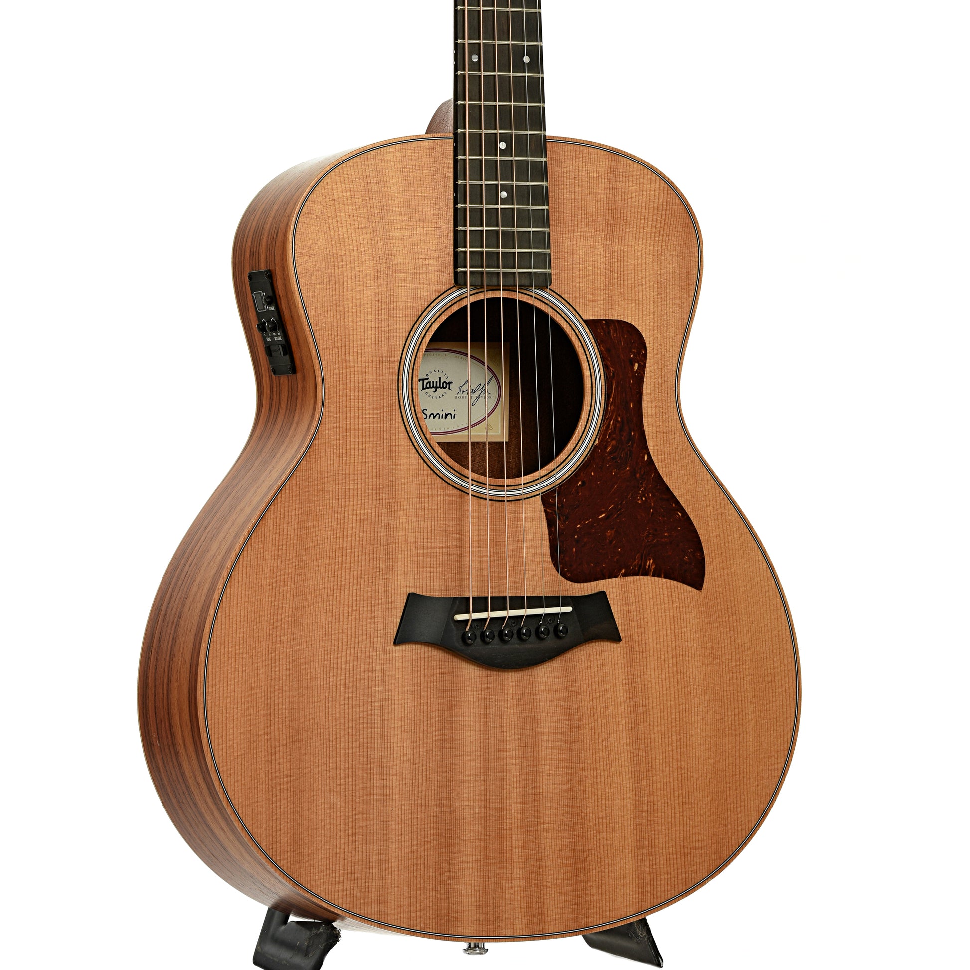 Front and side of Taylor GS Mini-E Rosewood Acoustic Guitar 