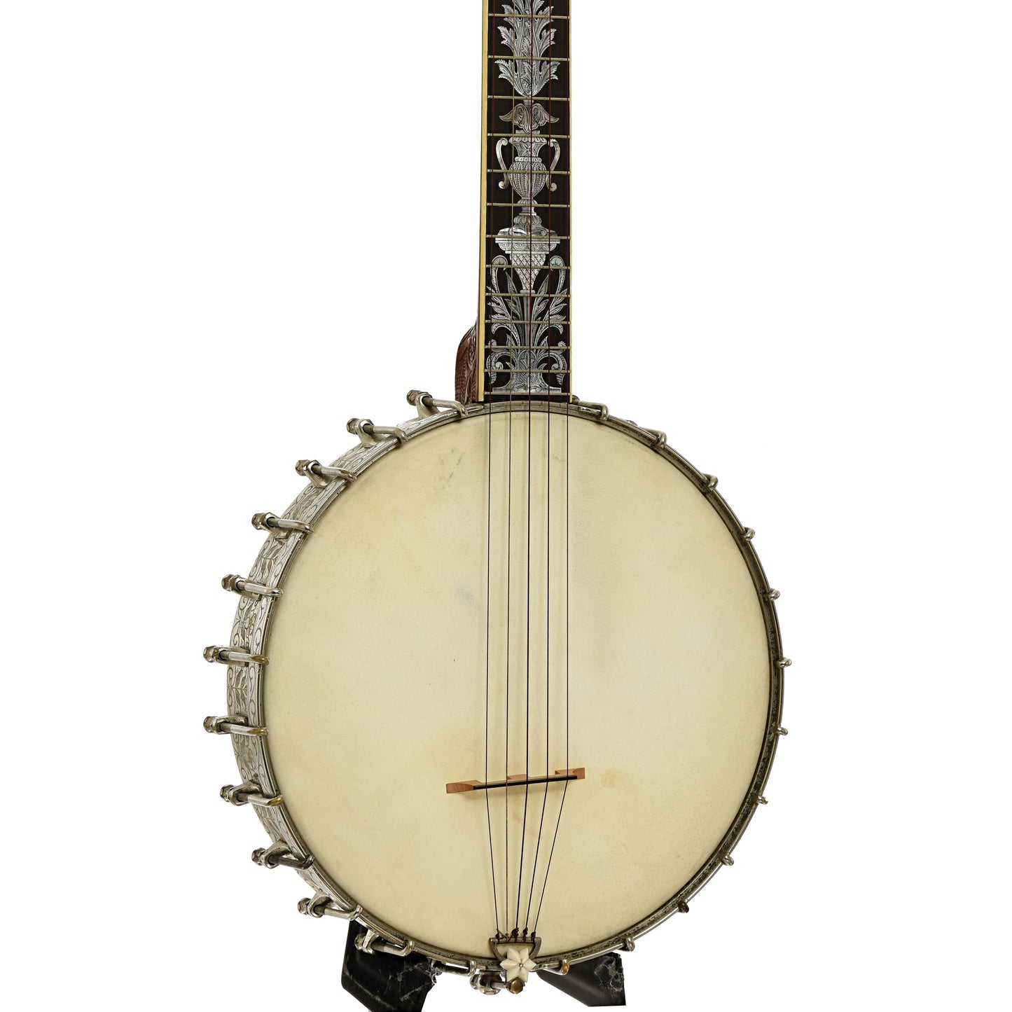 Front and side of Doug Unger Presentation Open Back Banjo