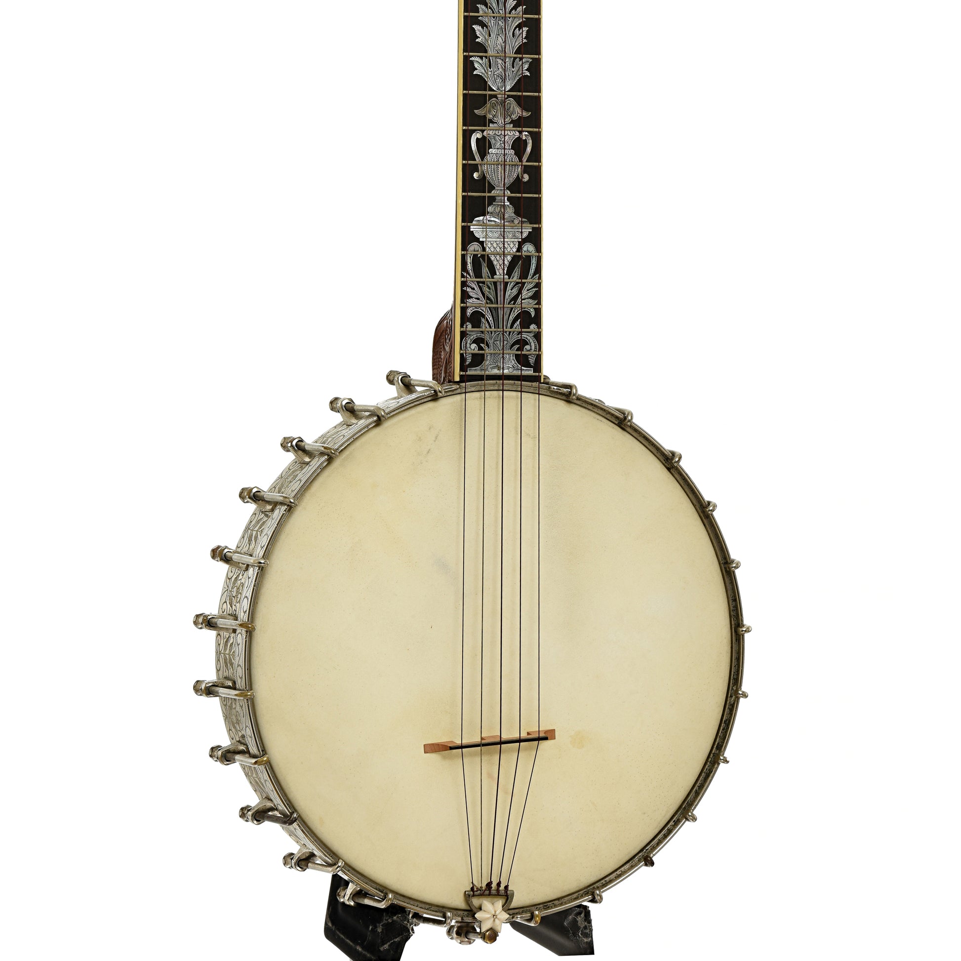 Front and side of Doug Unger Presentation Open Back Banjo