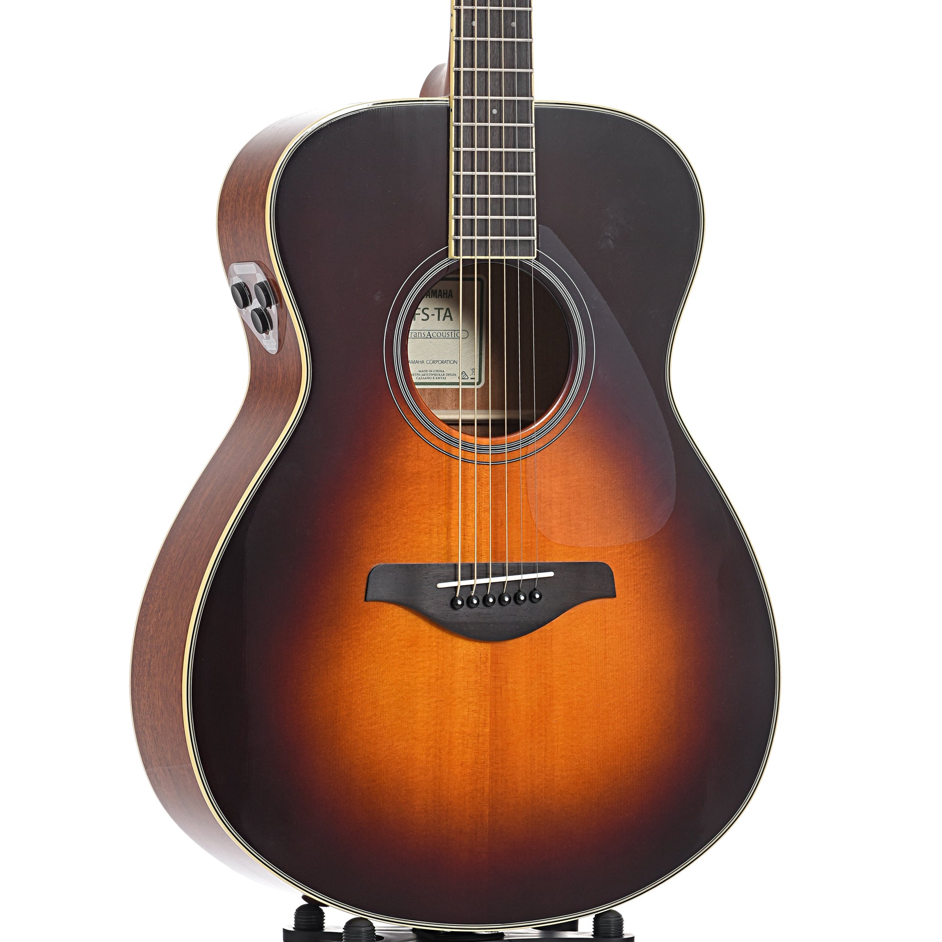 Front and side of Yamaha FS-TA Brown Sunburst TransAcoustic 