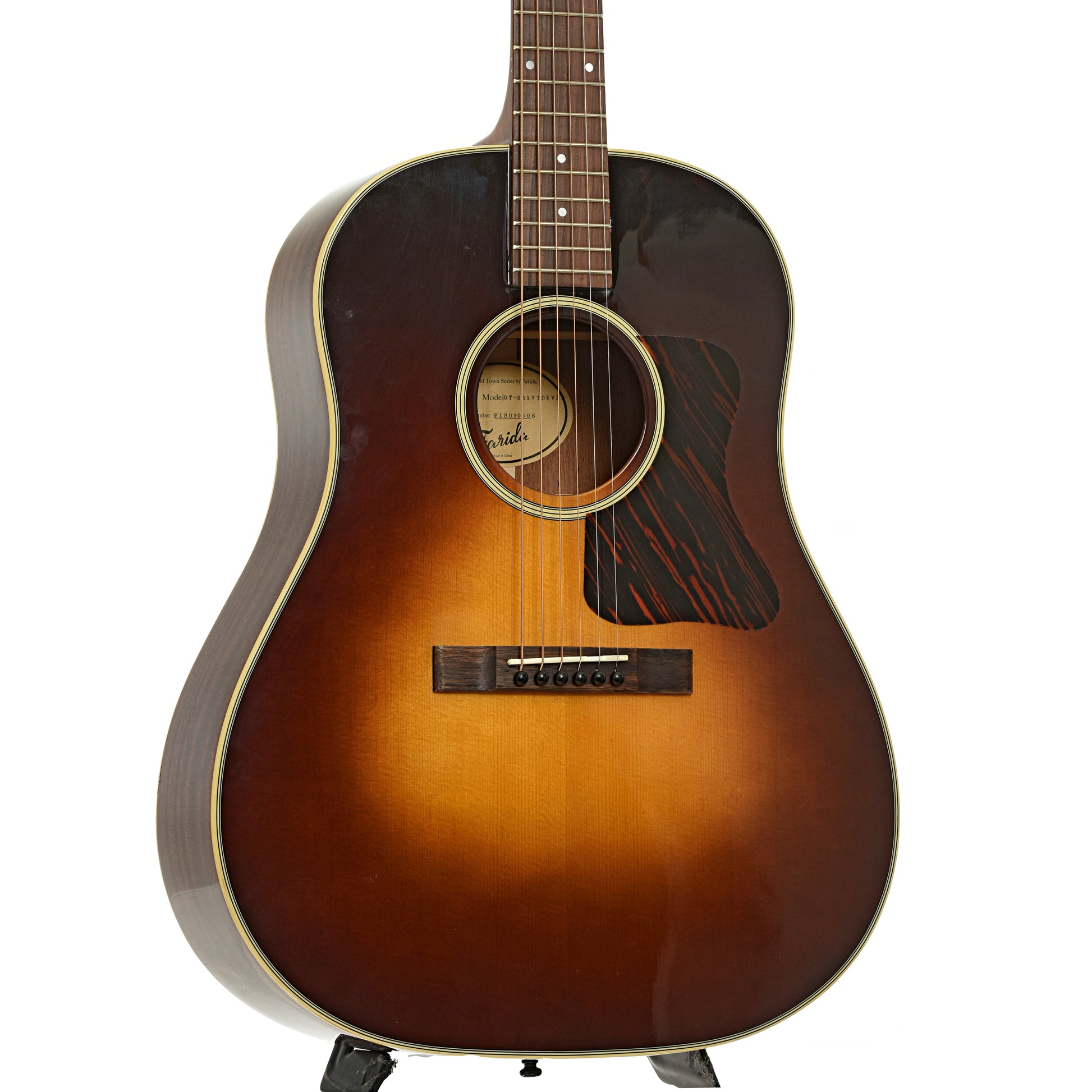 Front and side of Farida Holiday Pack, All Solid Dreadnought Acoustic Guitar